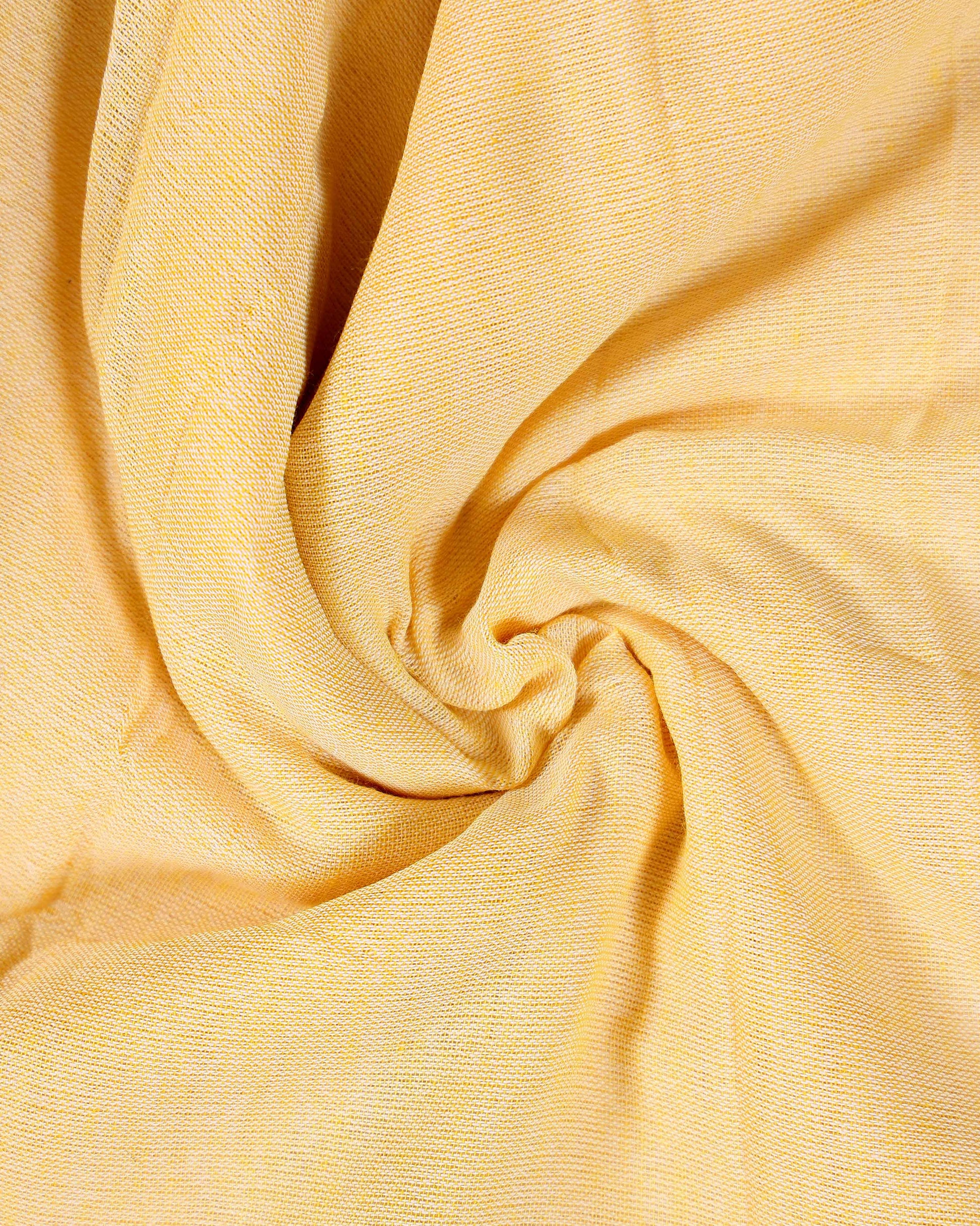 Traditional Khadi Cotton Saree with Contrast Printed Blouse and Tassel Accents - Yellow
