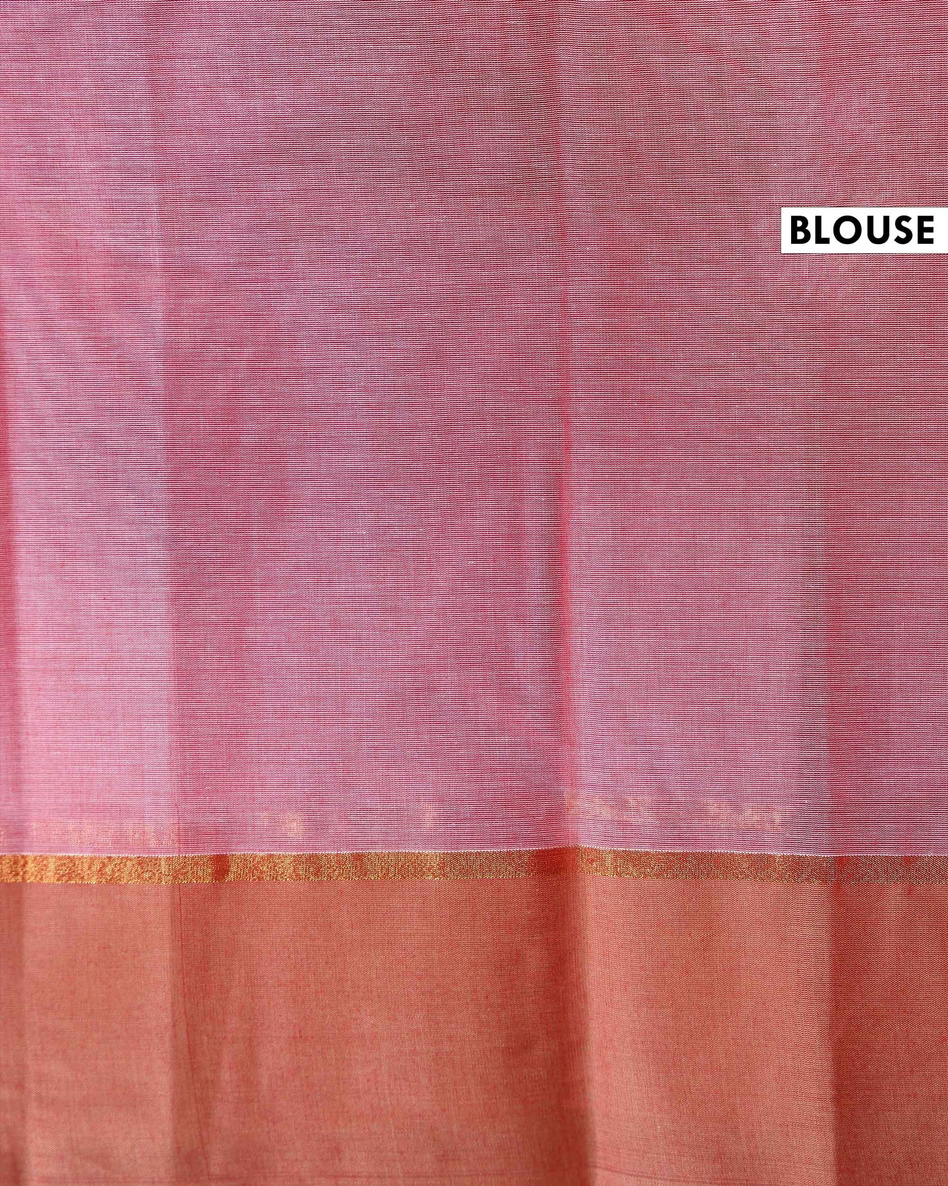 Traditional Kovai Cotton Handloom Saree with Contrast Border and Woven Motifs - Pink