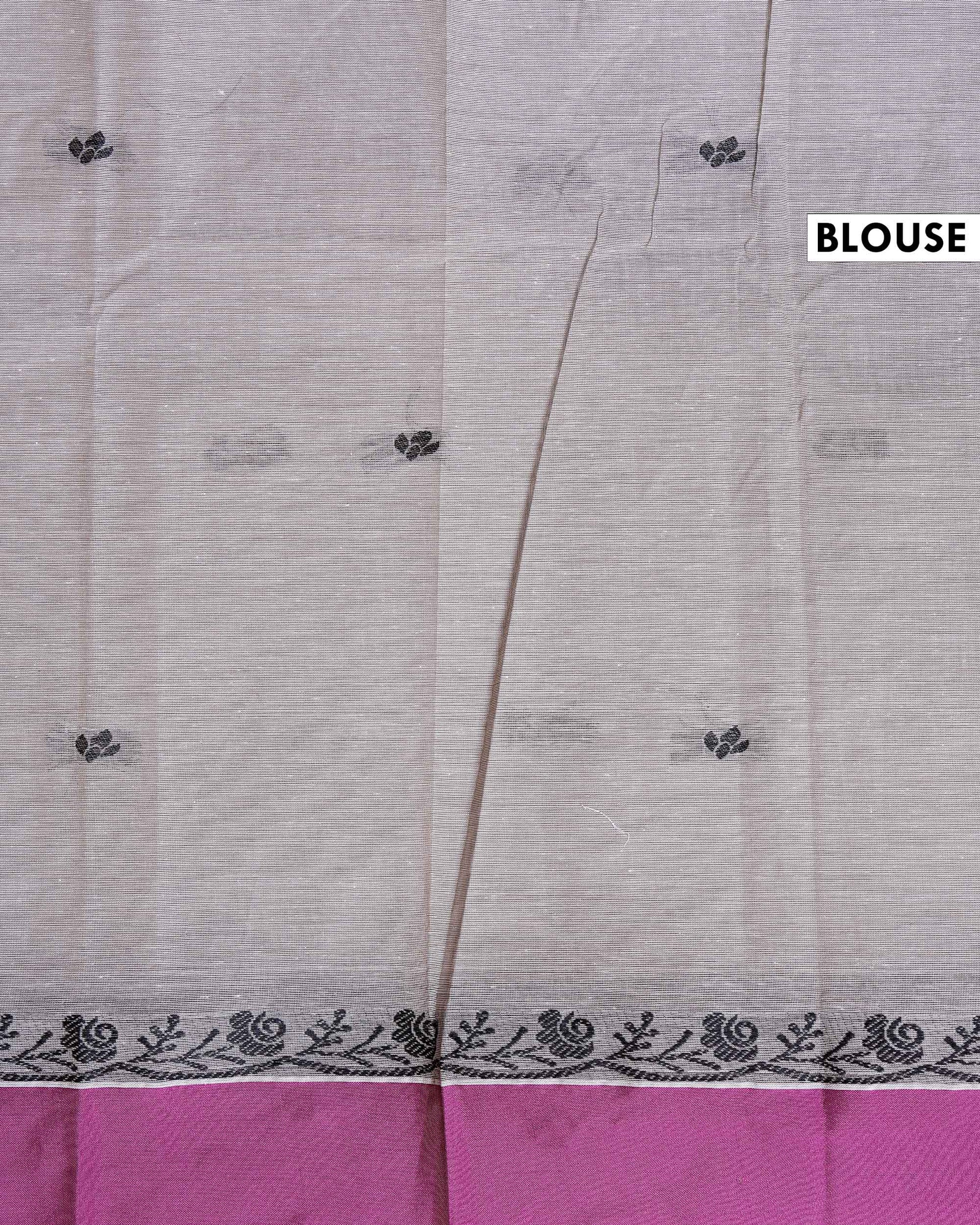 Traditional Kovai Cotton Saree Small Woven Motifs and Contrast Border - Grey