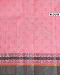 Traditional Kovai Cotton Saree with All-Over Paisley Weave Pattern and Traditional Geometric Woven Border - Pink