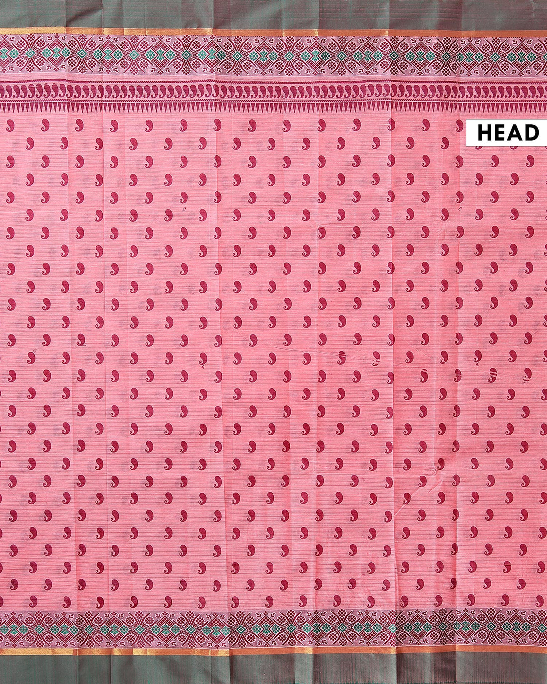 Traditional Kovai Cotton Saree with All-Over Paisley Weave Pattern and Traditional Geometric Woven Border - Pink