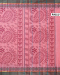 Traditional Kovai Cotton Saree with All-Over Paisley Weave Pattern and Traditional Geometric Woven Border - Pink