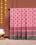 Traditional Kovai Cotton Saree with All-Over Paisley Weave Pattern and Traditional Geometric Woven Border - Pink