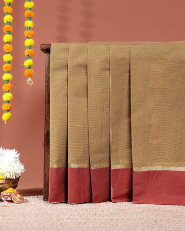 Traditional Kovai Cotton Saree with Contrast Border and Plain Body - Brown