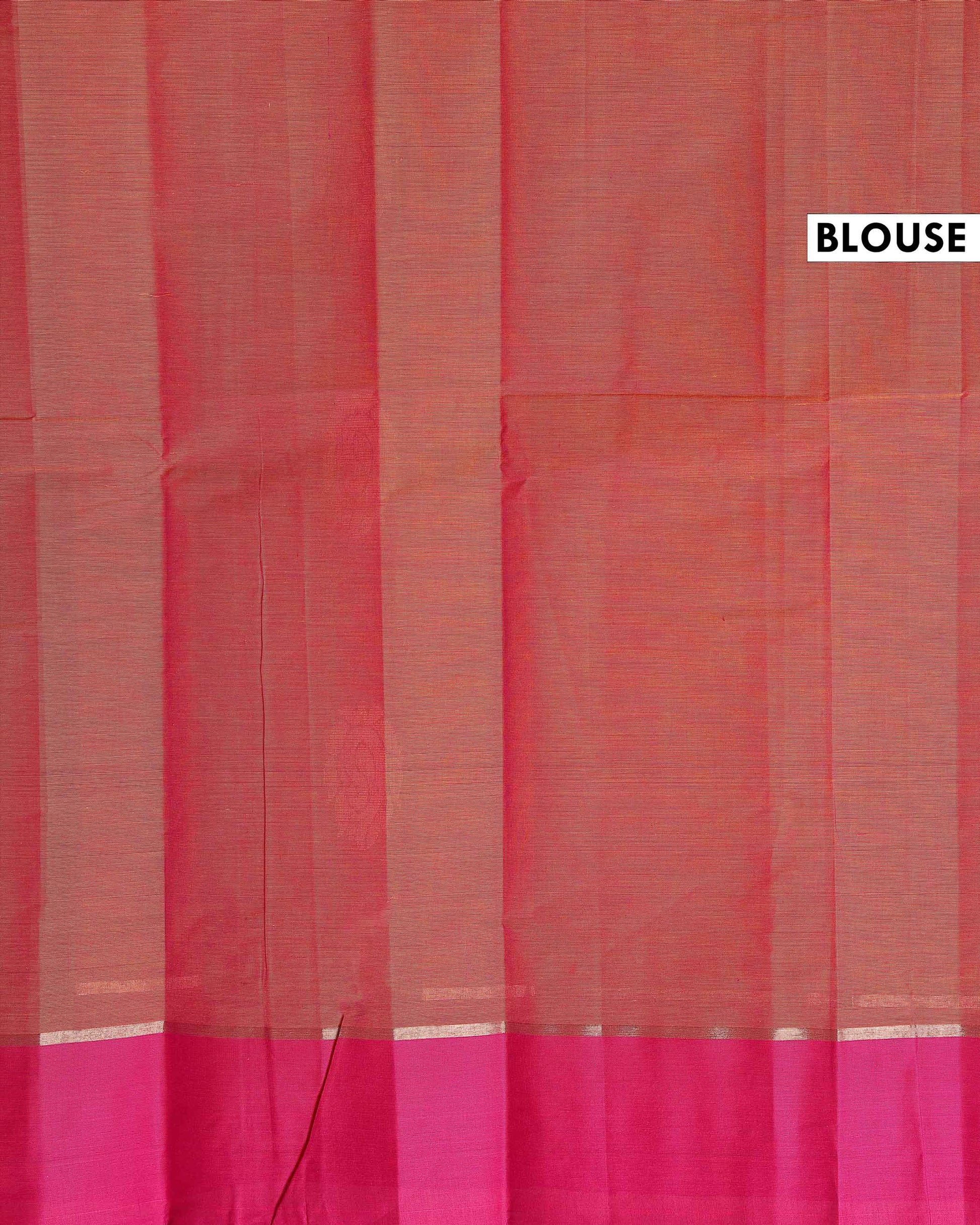 Traditional Kovai Cotton Saree with Contrast Border and Subtle Woven Motifs - Onion Pink
