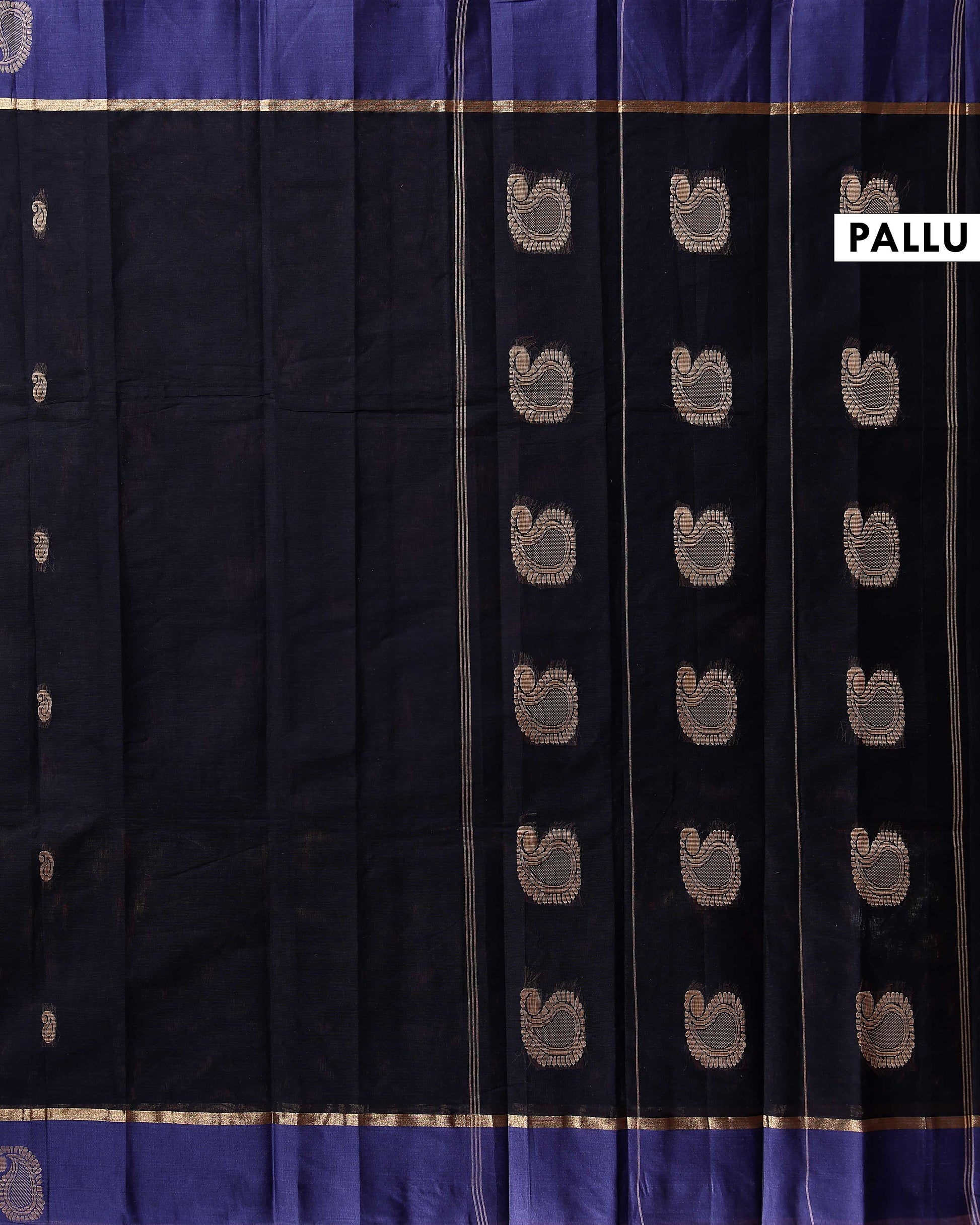 Traditional Kovai Cotton Saree with Contrast Border and Woven Pallu - Black