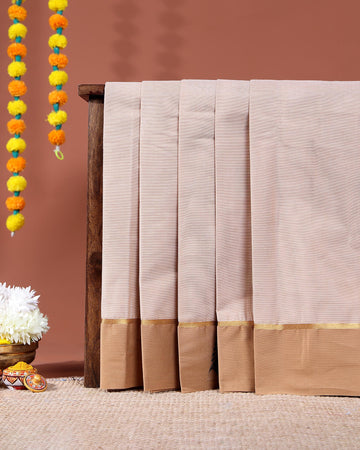 Traditional Kovai Cotton Saree with Plain Body and Contrast Border - Light Brown