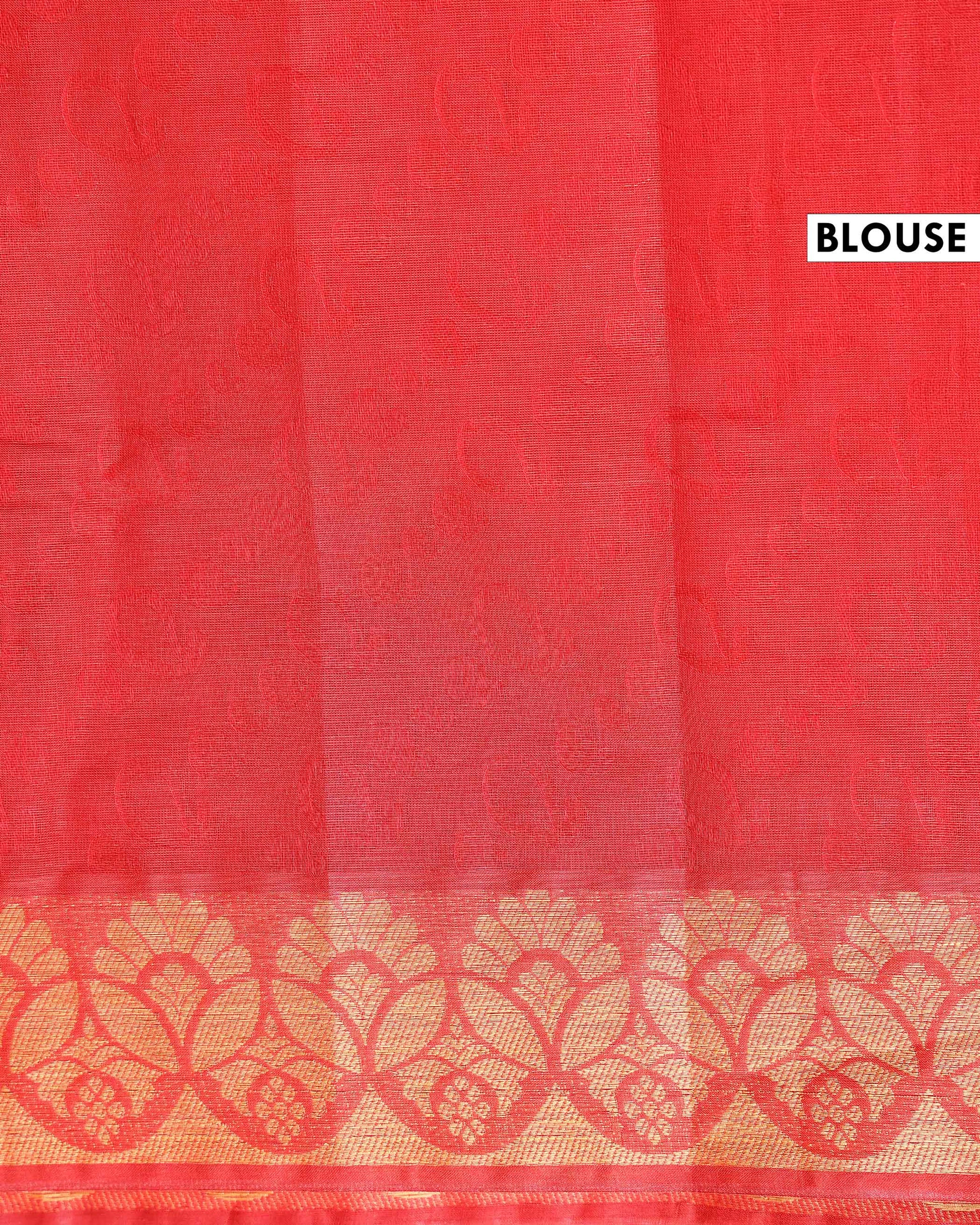 Traditional Kovai Cotton Saree with Self-Jacquard Body and Floral Zari Border - Red