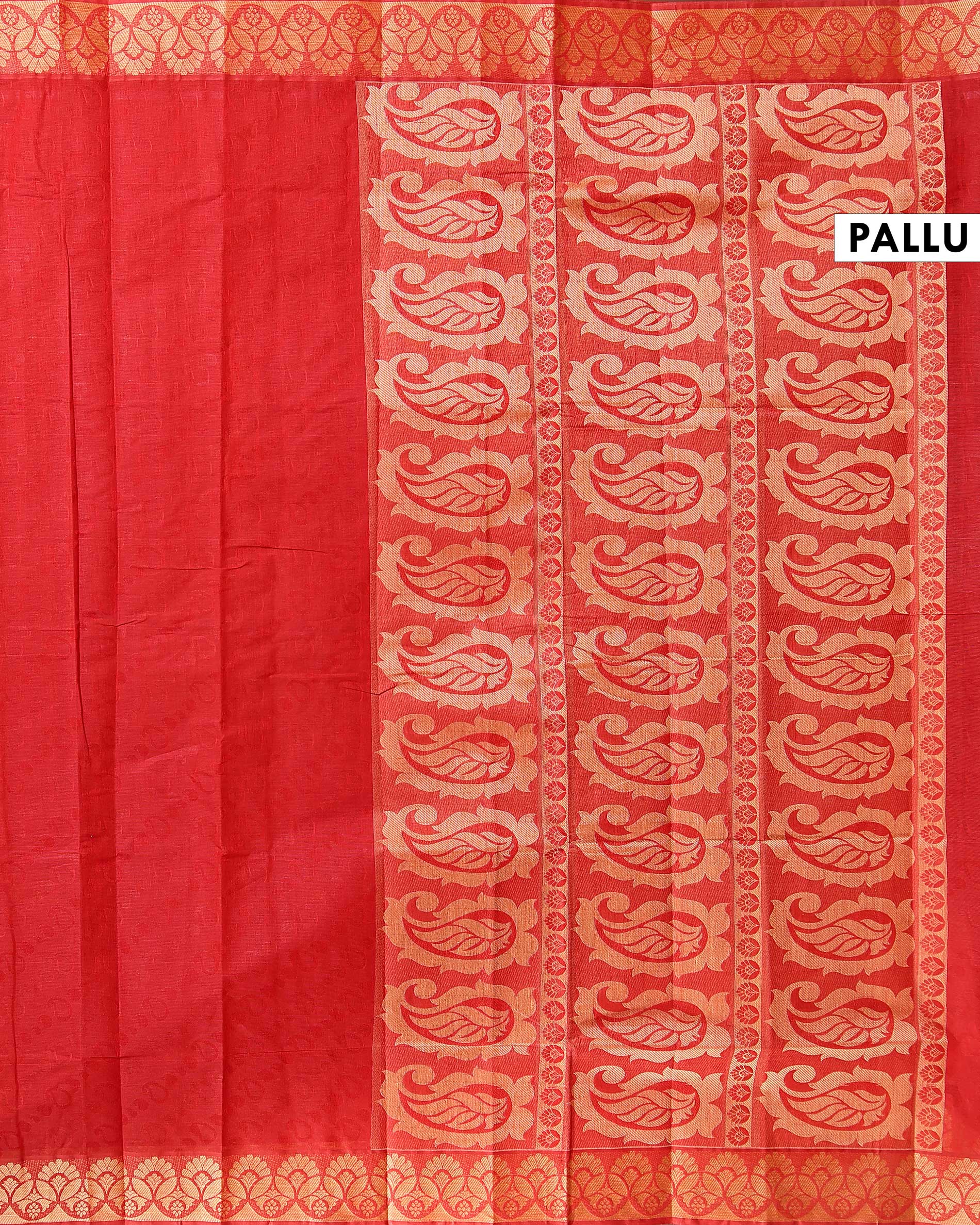 Traditional Kovai Cotton Saree with Self-Jacquard Body and Floral Zari Border - Red