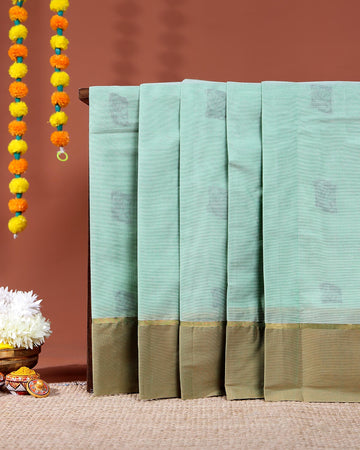 Traditional Kovai Cotton Saree with Subtle Self-Design and Contrast Plain Border - Light Green