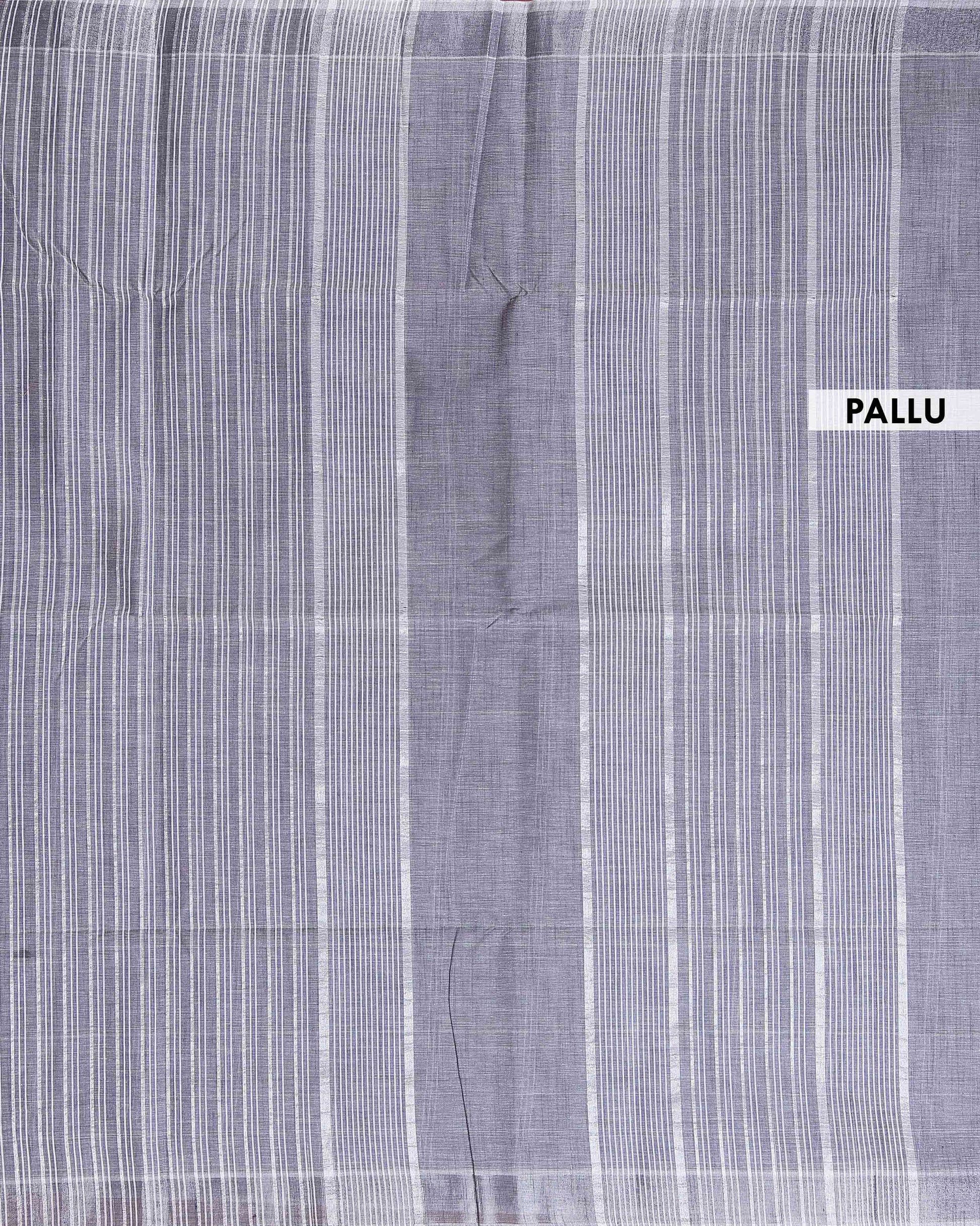 Traditional Kovai Cotton Saree with Subtle Woven Stripes - Dark Grey