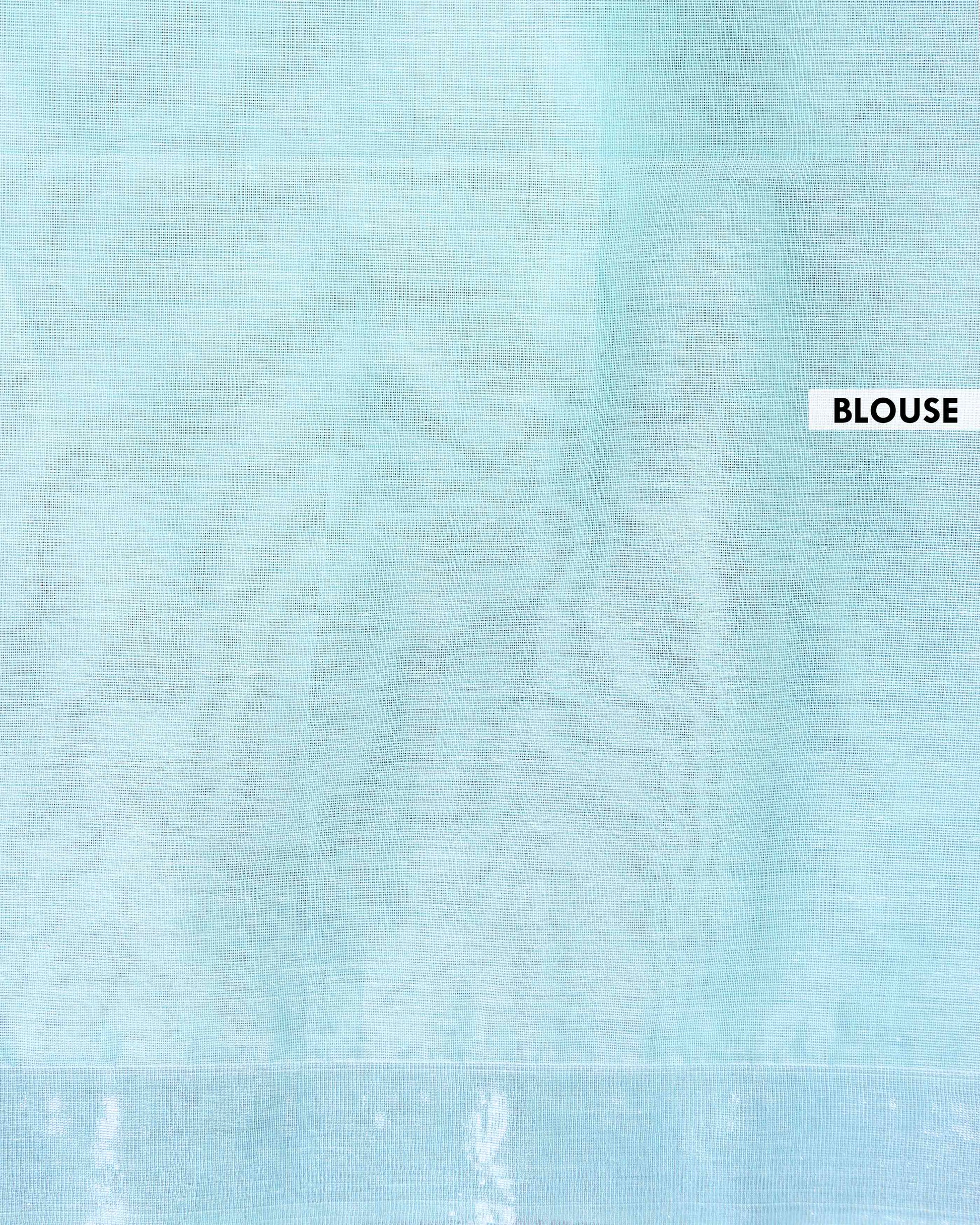 Traditional Kovai Cotton Saree with Subtle Woven Stripes - Sky Blue 