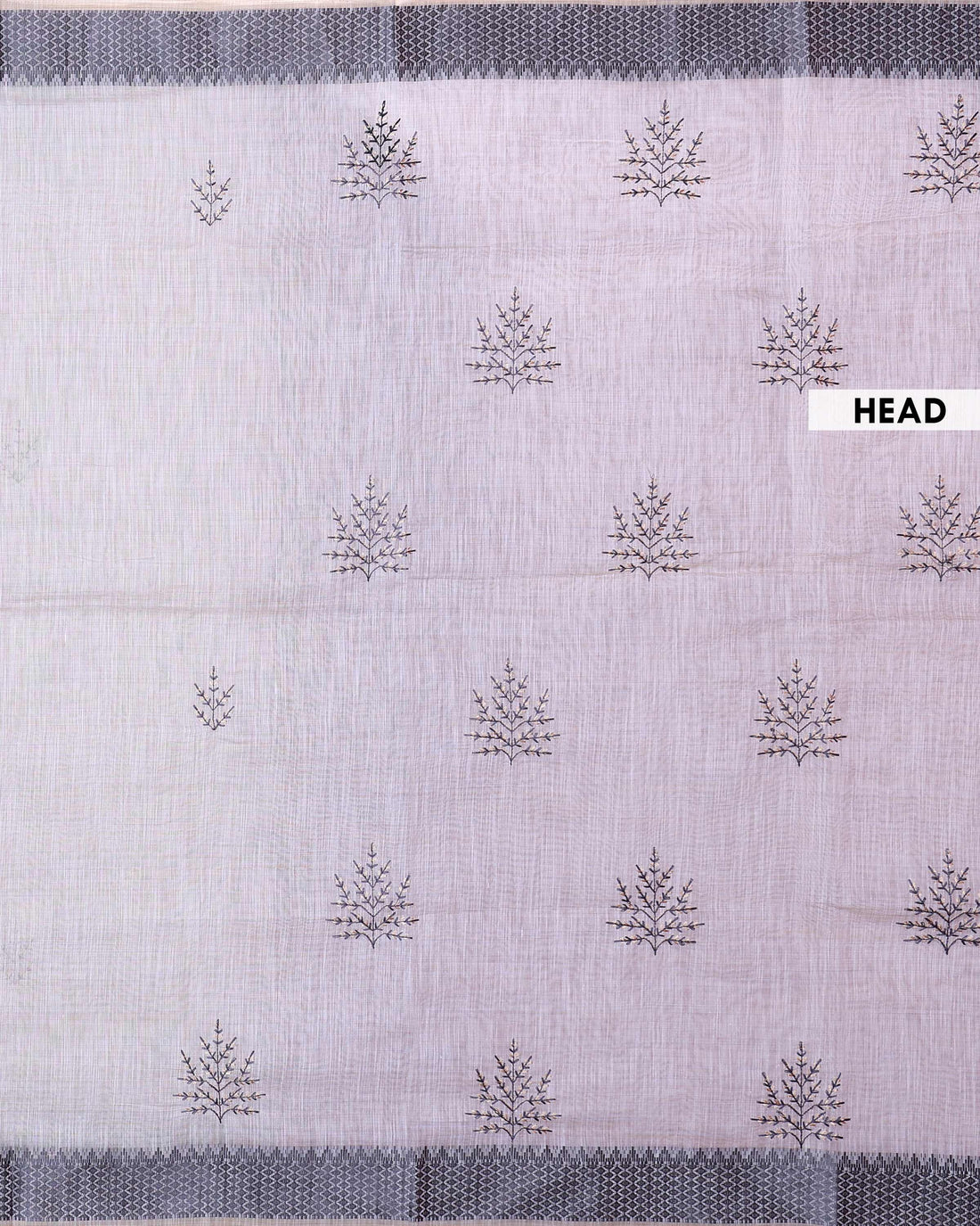 Traditional Linen Cotton Saree with Elegant Woven Border and Delicate Floral Embroidery - Ivory