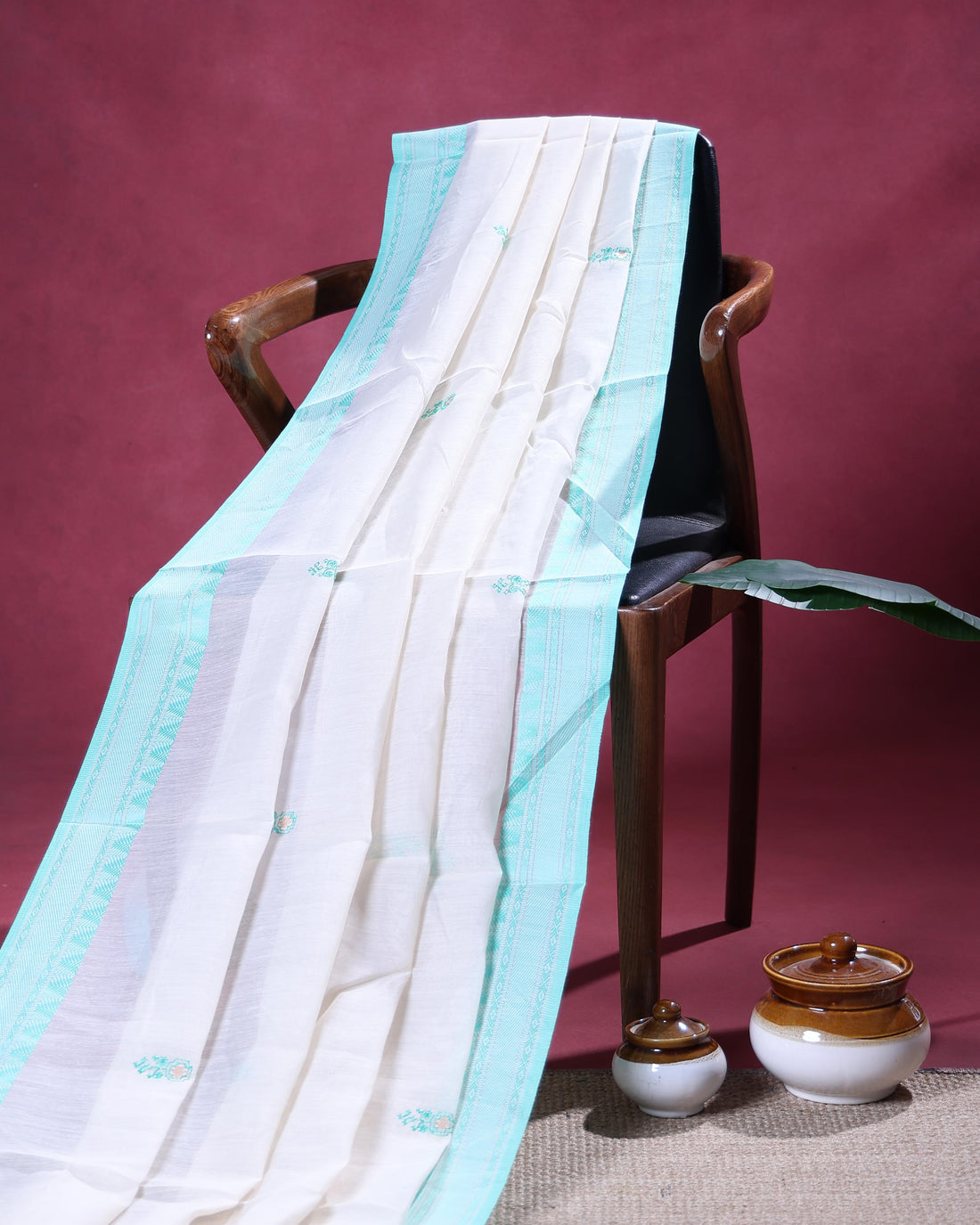 Traditional Linen Cotton Saree with Intricate Buti Motifs and Elegant Woven Temple Border - Cream