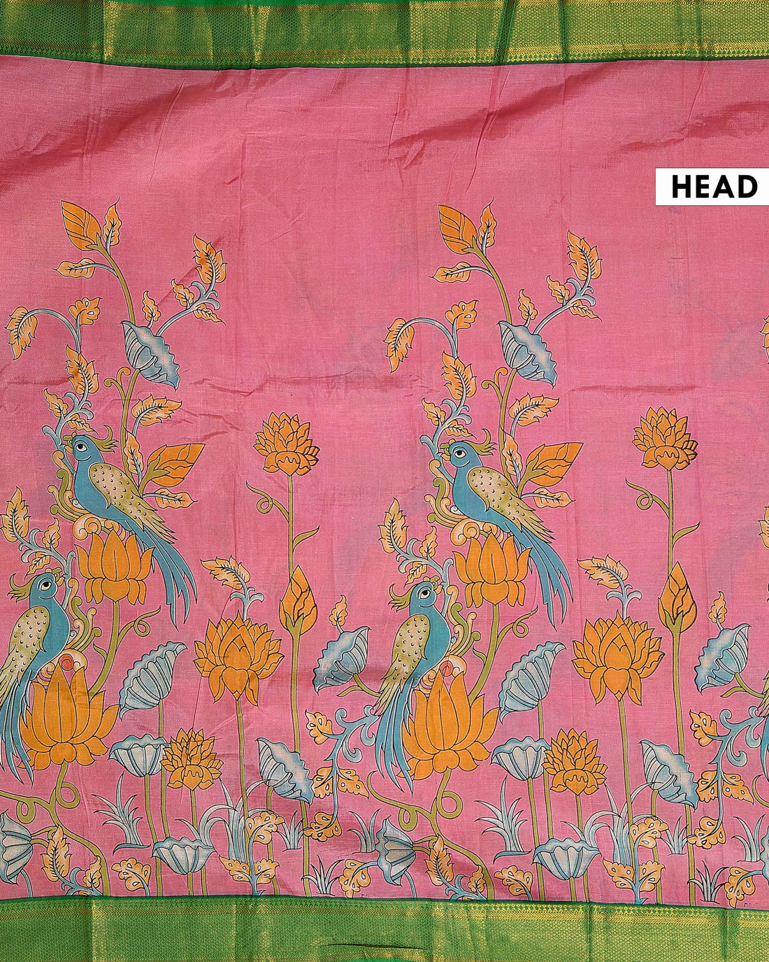 Traditional Mangalagiri Semi Chanderi Saree with Hand Painted Kalamkari Lotus Motif - Pink