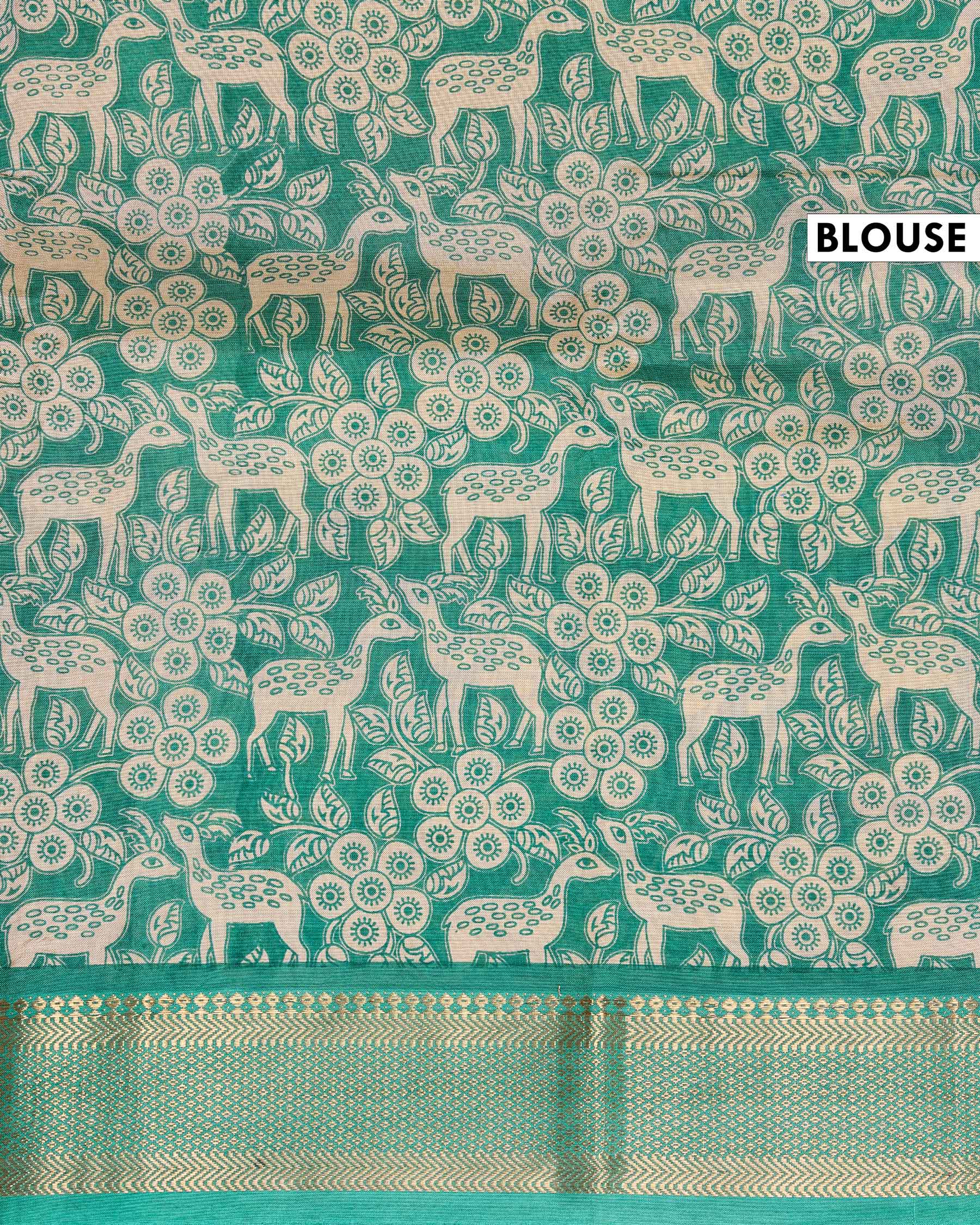 Traditional Mangalagiri Semi Chanderi Saree with Kalamkari Inspired Peacock and Floral Print - Mustard