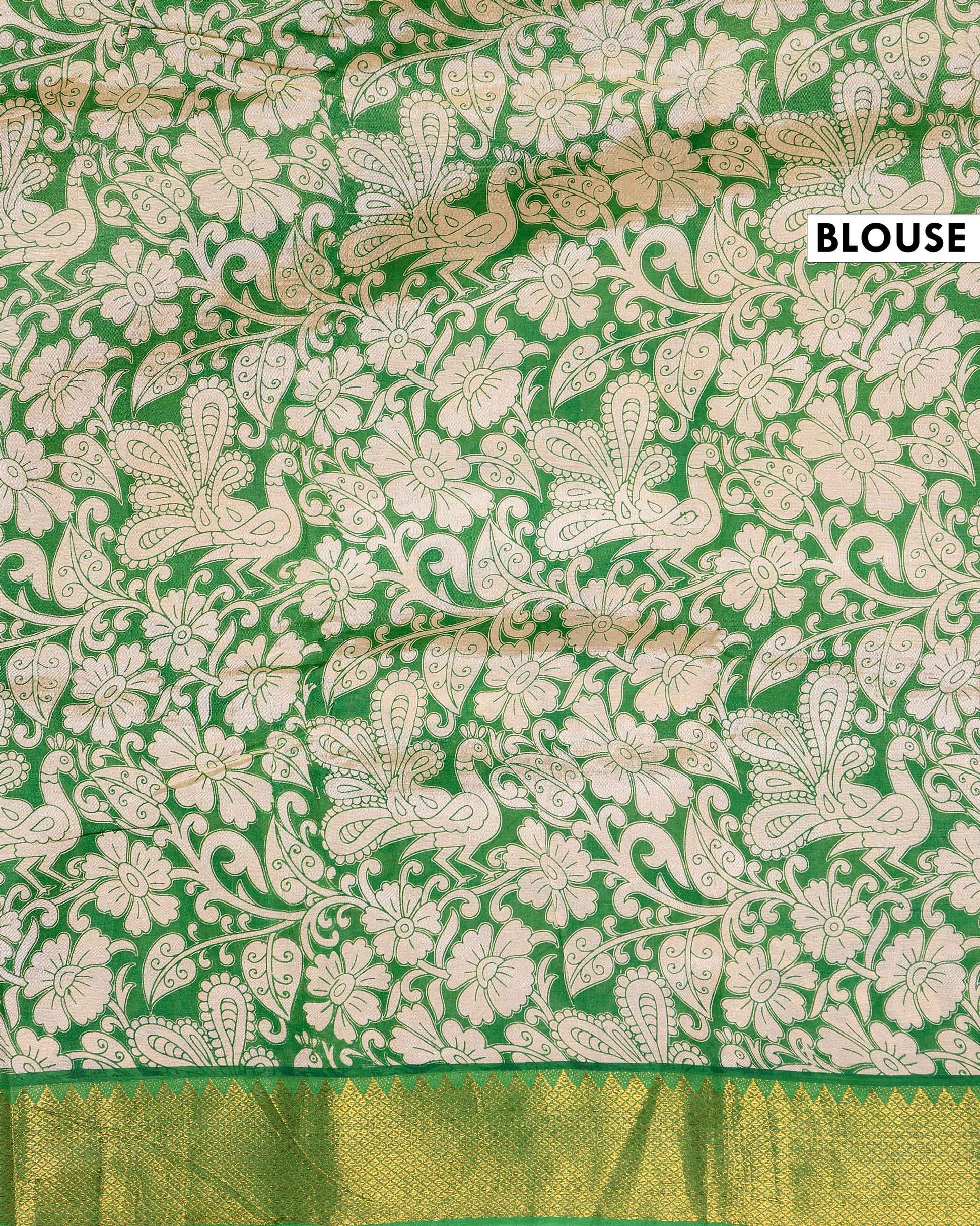 Traditional Mangalagiri Semi Chanderi Saree with Mythology-Inspired Kalamkari Motifs - Pink