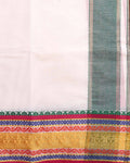 Traditional Men’s Handloom Cotton Dhoti 3.65 Meter with Elegant Multi Border – Off White-Close Up-Border