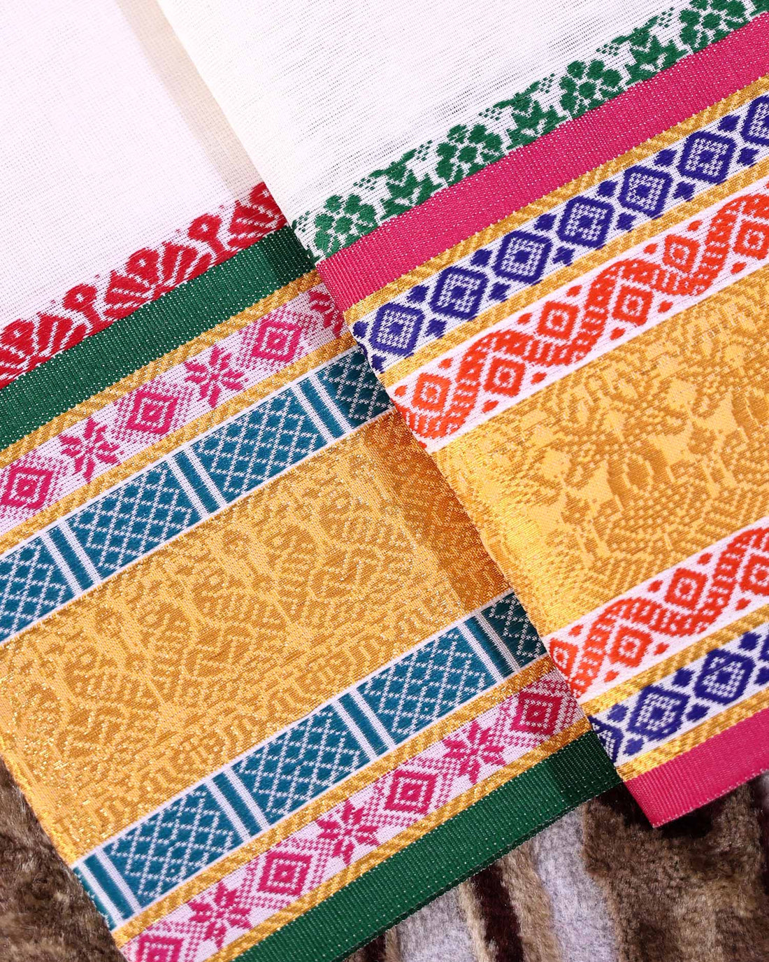 Men’s Handloom Cotton Dhoti 3.65 Meter with Elegant Multi Border – Off White