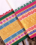 Traditional Men’s Handloom Cotton Dhoti 3.65 Meter with Elegant Multi Border – Off White-Close Up