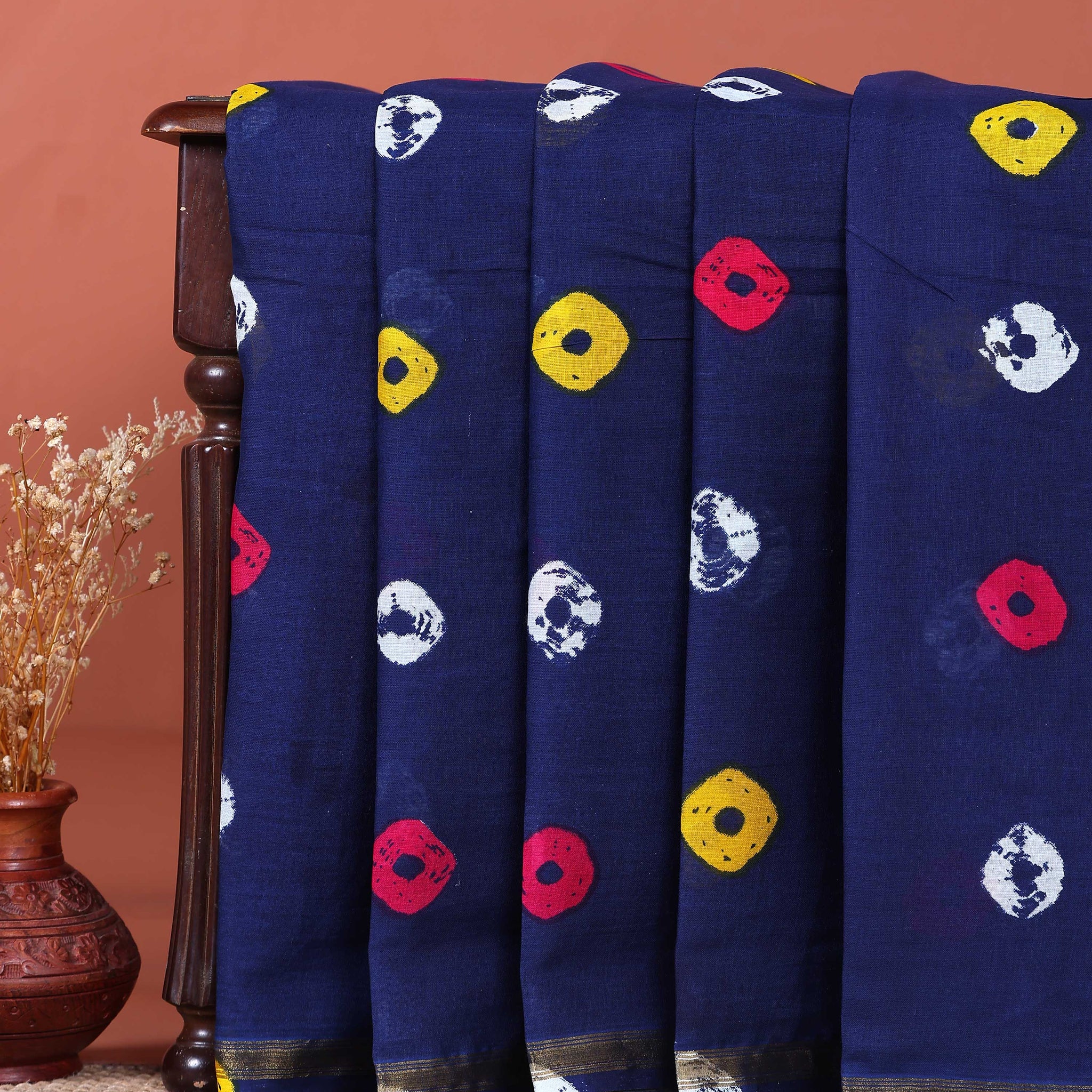 Traditional Mul Cotton Saree with Traditional Bandhani-style Prints - Blue