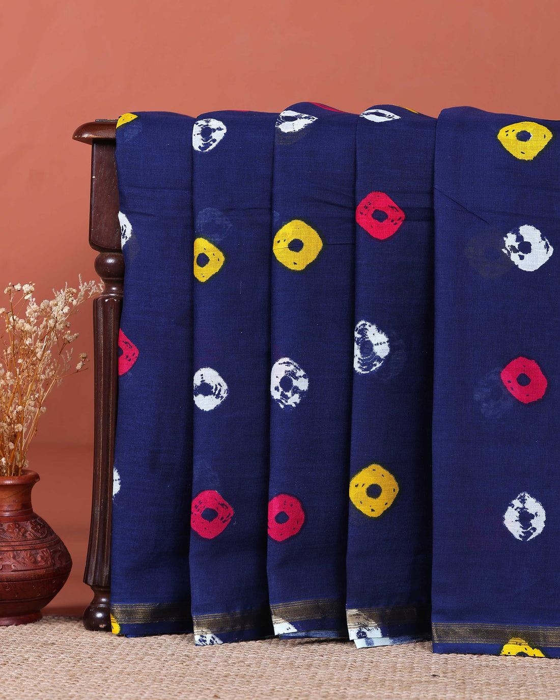 Traditional Mul Cotton Saree with Traditional Bandhani-style Prints - Blue