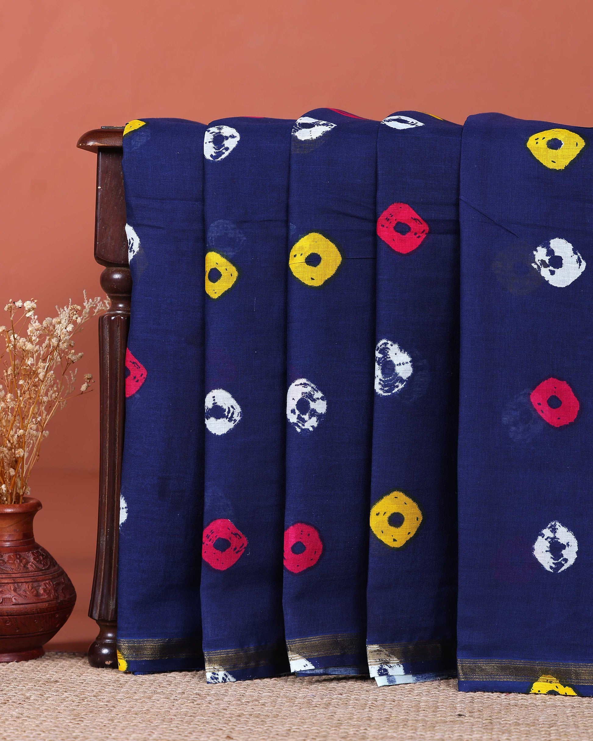 Traditional Mul Cotton Saree with Traditional Bandhani-style Prints - Blue