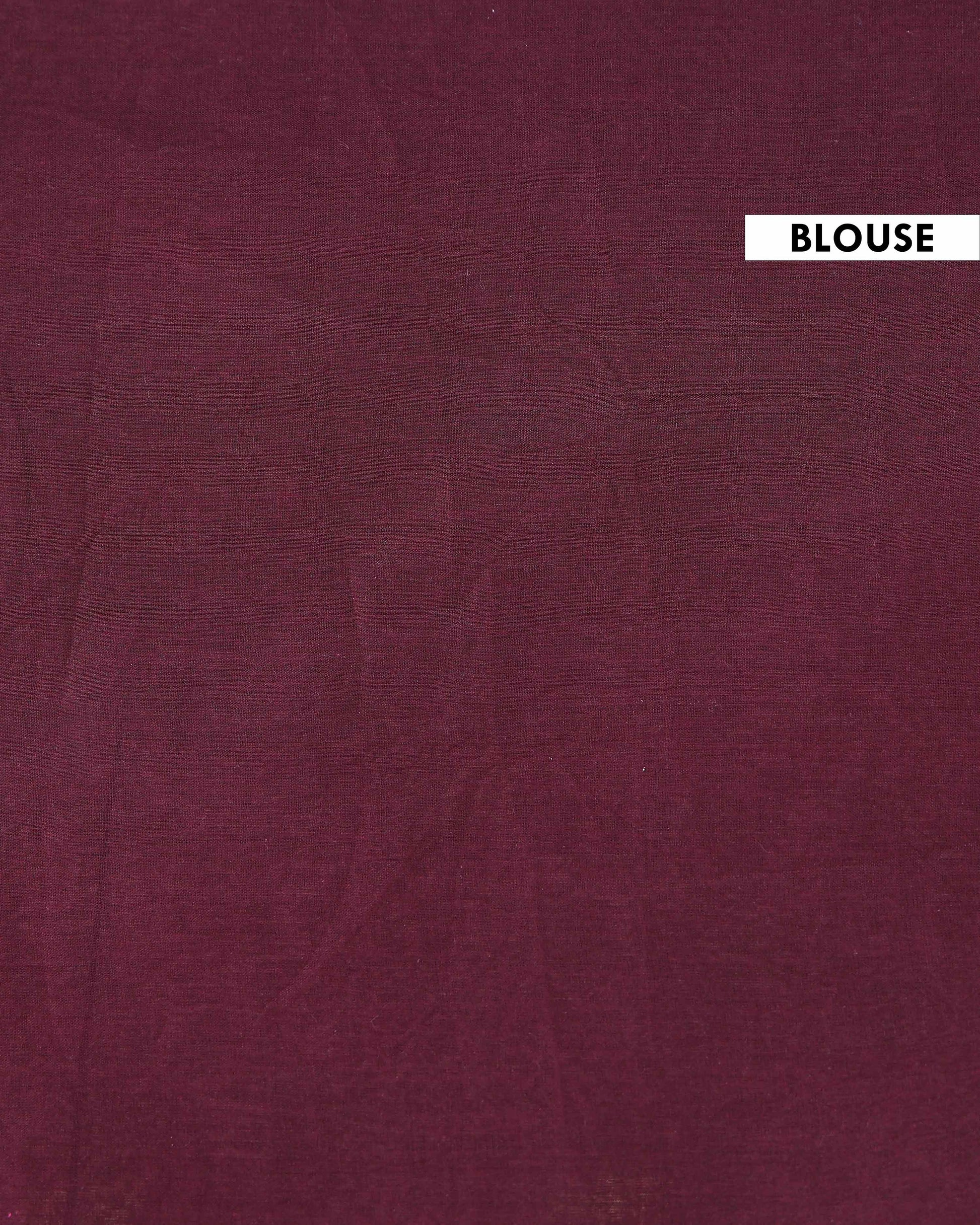 Traditional Mul Mul Cotton Saree with Hand Block Printed Leaf and Floral Motifs - Purple-Blouse