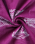 Traditional Mul Mul Cotton Saree with Hand Block Printed Leaf and Floral Motifs - Purple-Close