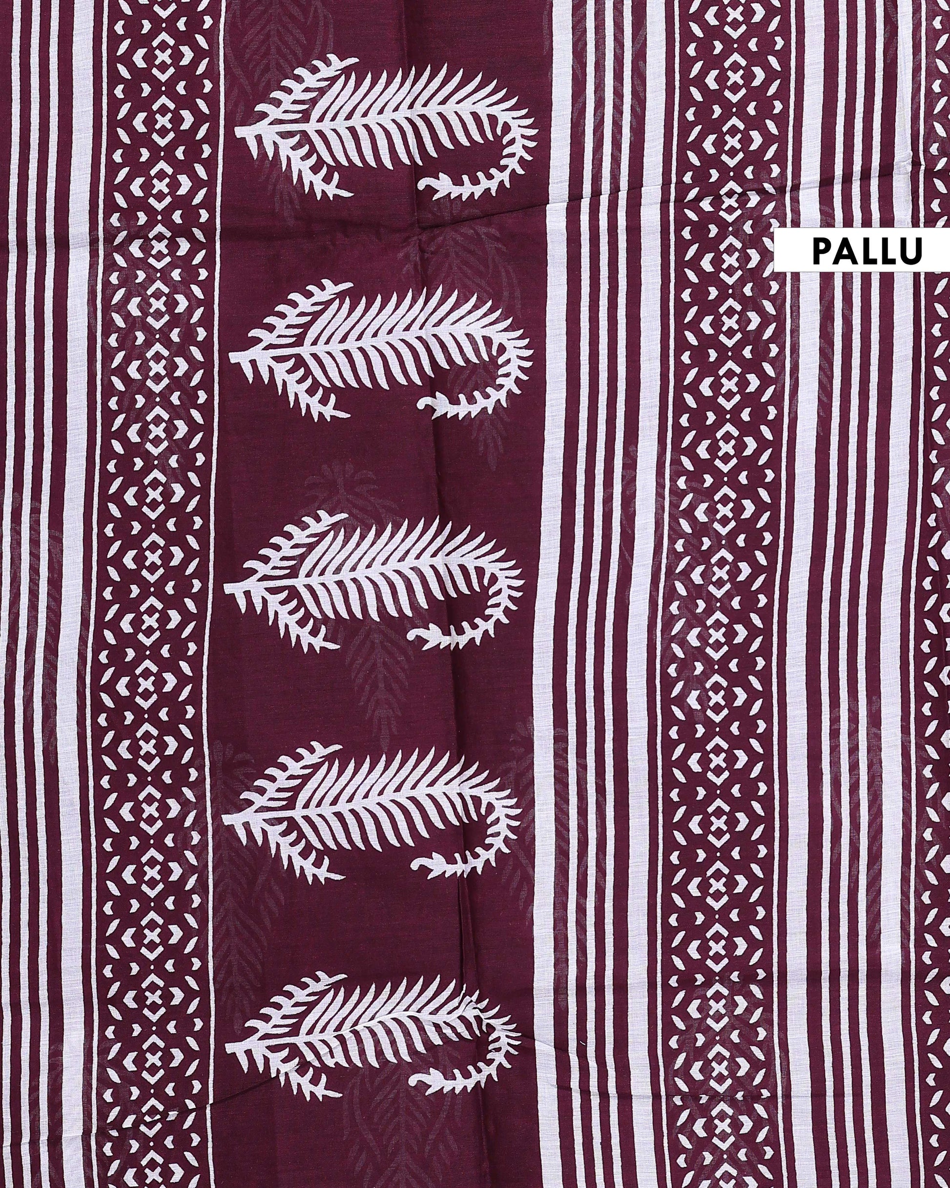 Traditional Mul Mul Cotton Saree with Hand Block Printed Leaf and Floral Motifs - Purple-Pallu