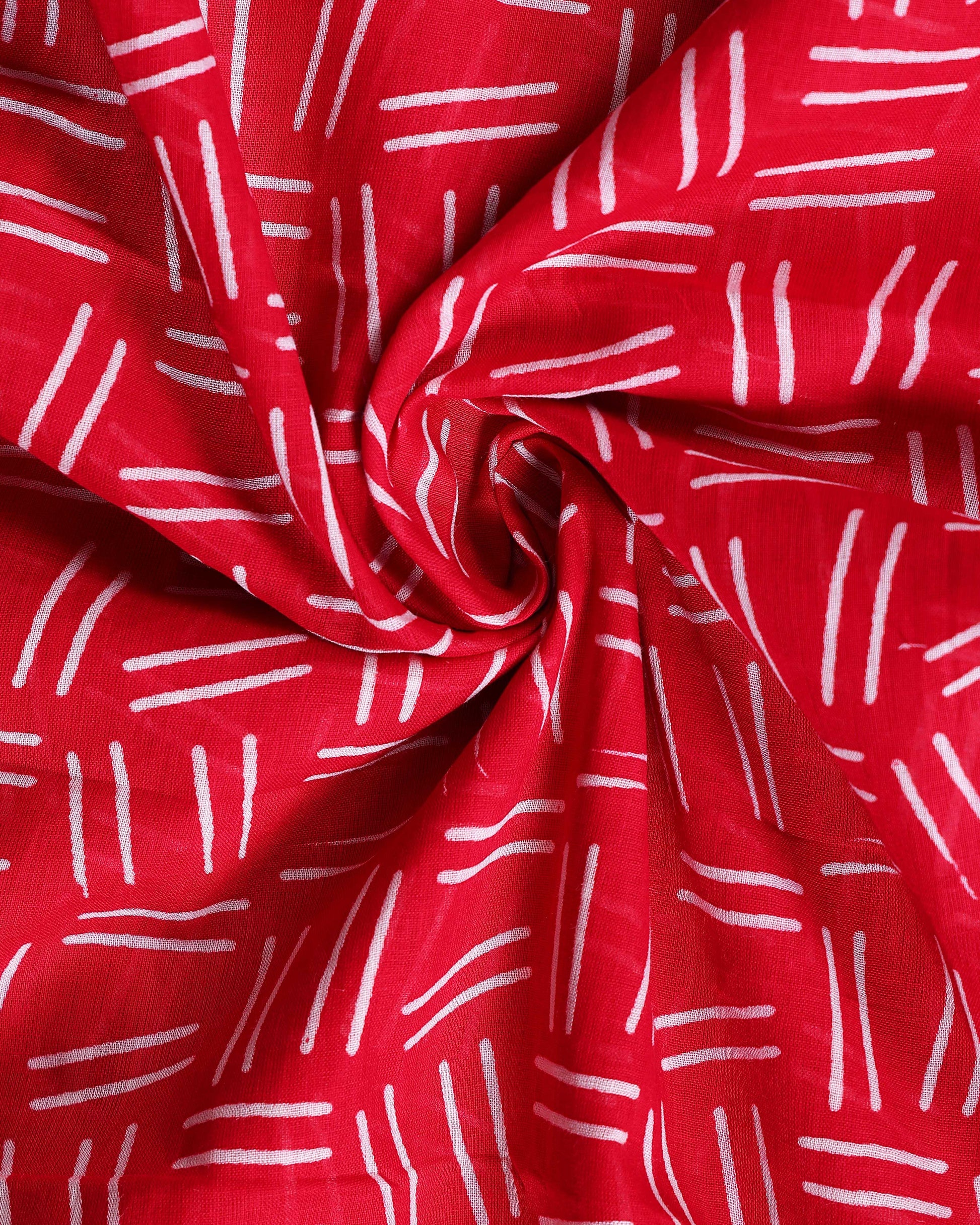 Traditional Mul Mul Cotton Saree with Hand Block Printed Motifs and Paisley Border - Red-Close