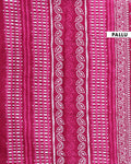 Traditional Mul Mul Cotton Saree with Intricate Border and Hand Block Print - Dark Pink-Pallu
