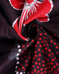 Traditional Mul Mul Cotton Saree with Stylized Floral and Dotted Print - Black & Red-Close