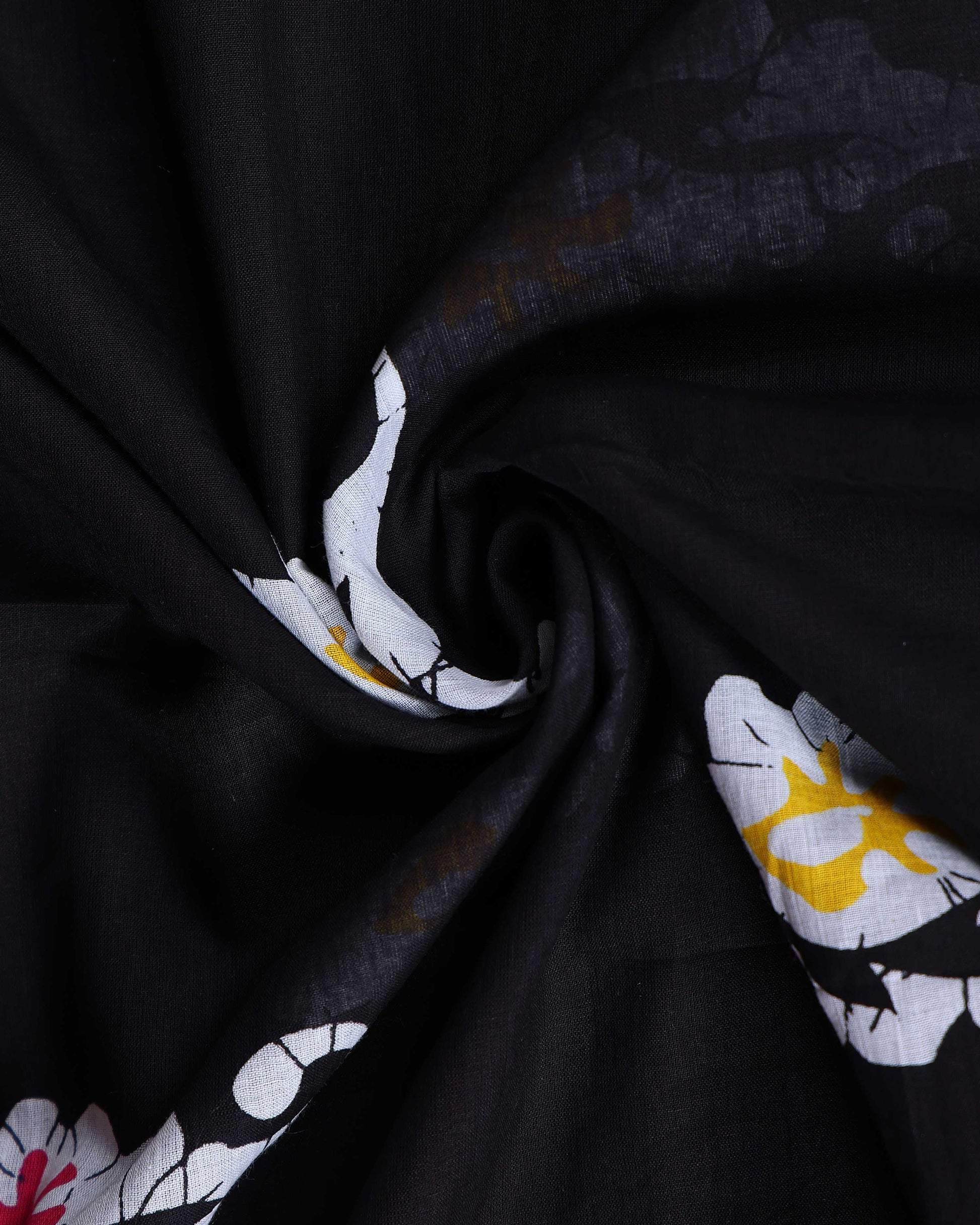 Traditional Mul Mul Cotton Saree with Traditional Print Border - Black-Close