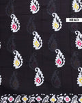 Traditional Mul Mul Cotton Saree with Traditional Print Border - Black-head