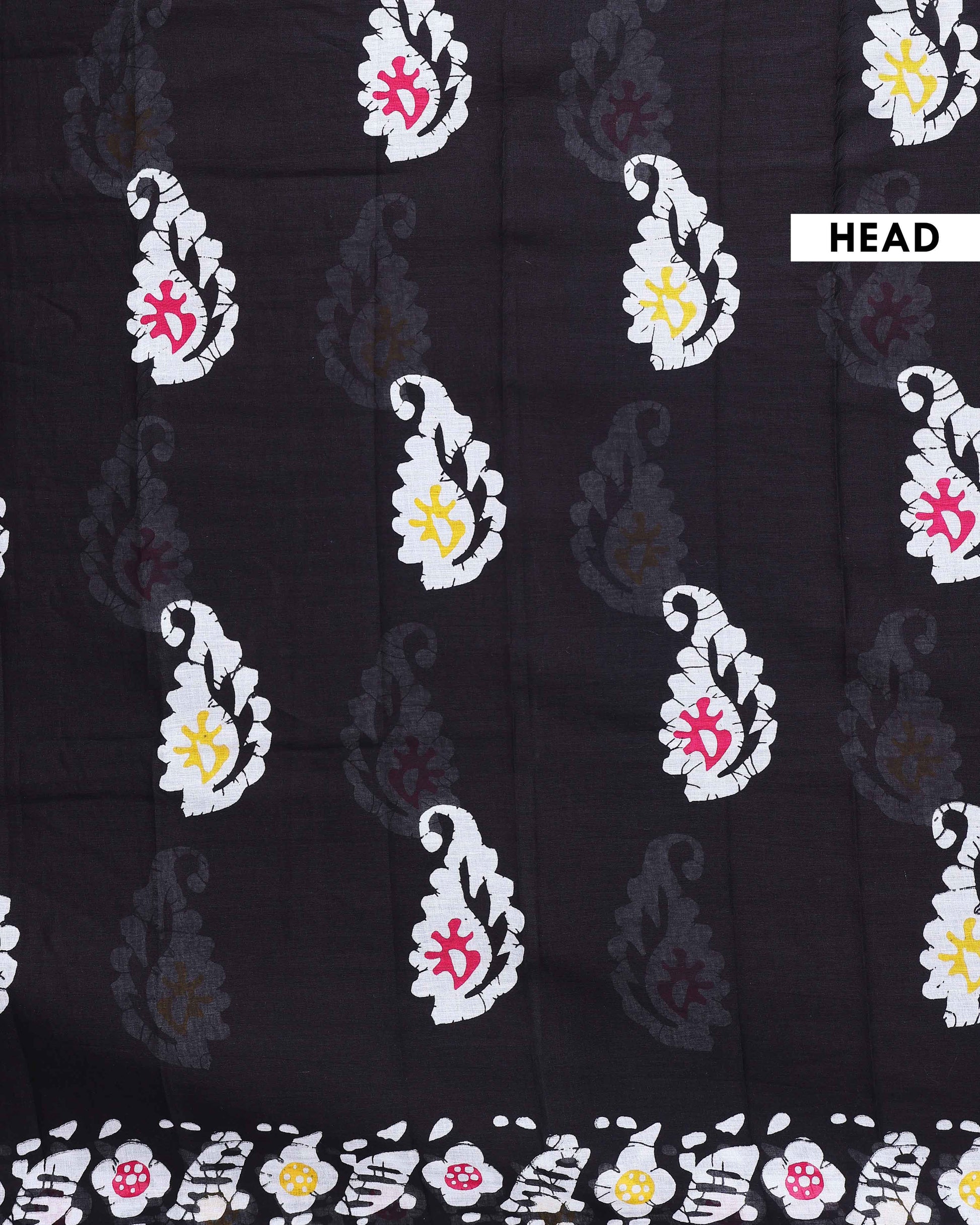 Traditional Mul Mul Cotton Saree with Traditional Print Border - Black-head