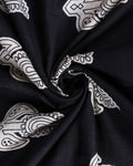 Traditional Mulmul Cotton Saree with Block Print Paisley Motifs and Contrasting Border - Black-Close