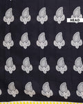 Traditional Mulmul Cotton Saree with Block Print Paisley Motifs and Contrasting Border - Black-Head