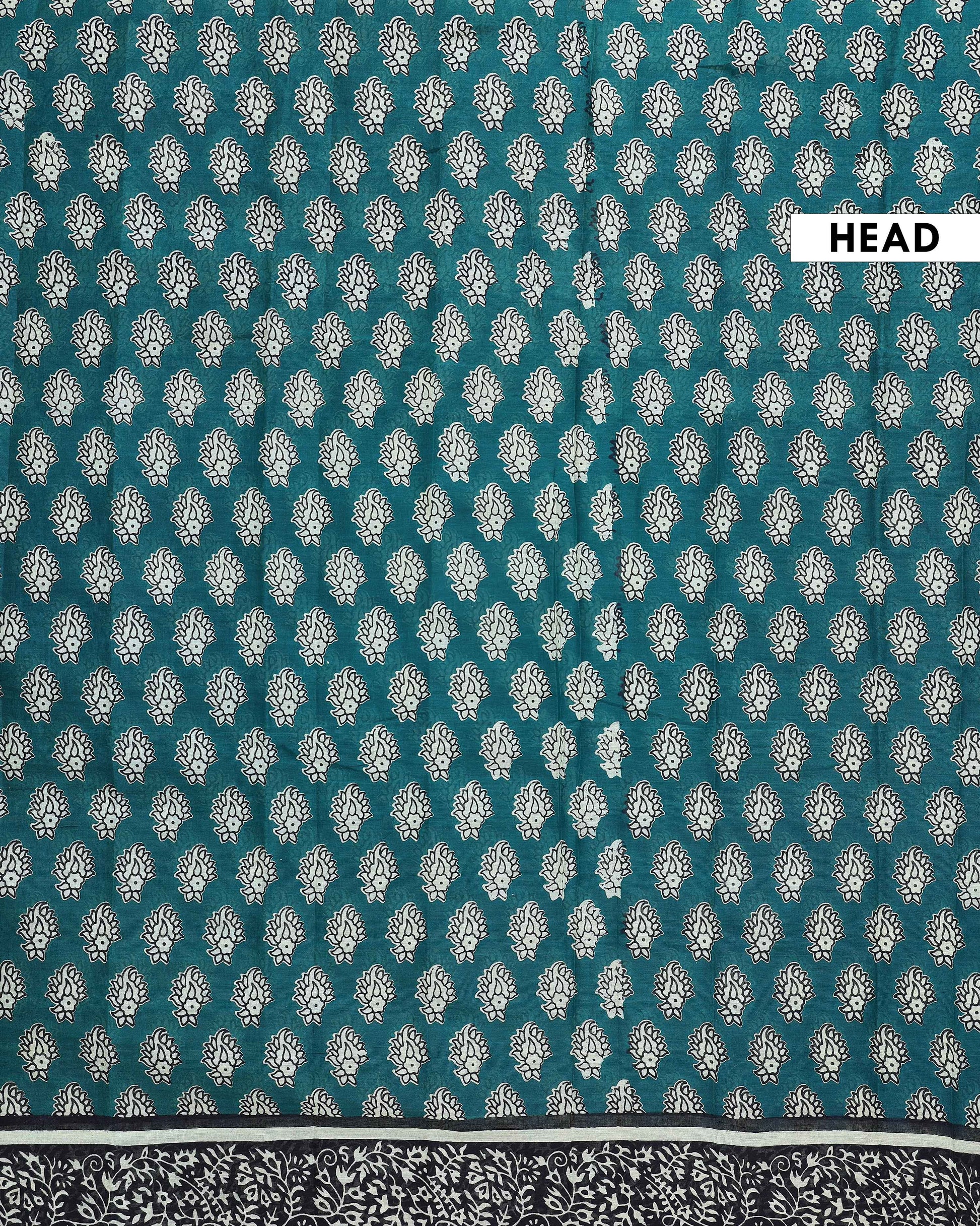 Traditional Mulmul Cotton Saree with Intricate Block Print Border - Green-Head