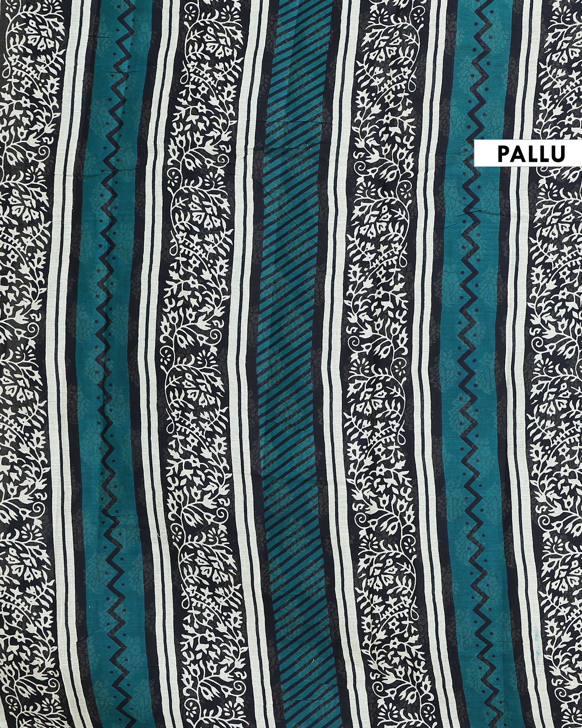 Traditional Mulmul Cotton Saree with Intricate Block Print Border - Green-Pallu