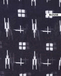 Traditional Mulmul Cotton Saree with Traditional Tribal Art Border and Chevron Print Body - Black-Blouse