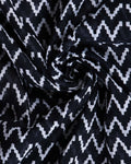 Traditional Mulmul Cotton Saree with Traditional Tribal Art Border and Chevron Print Body - Black-Close