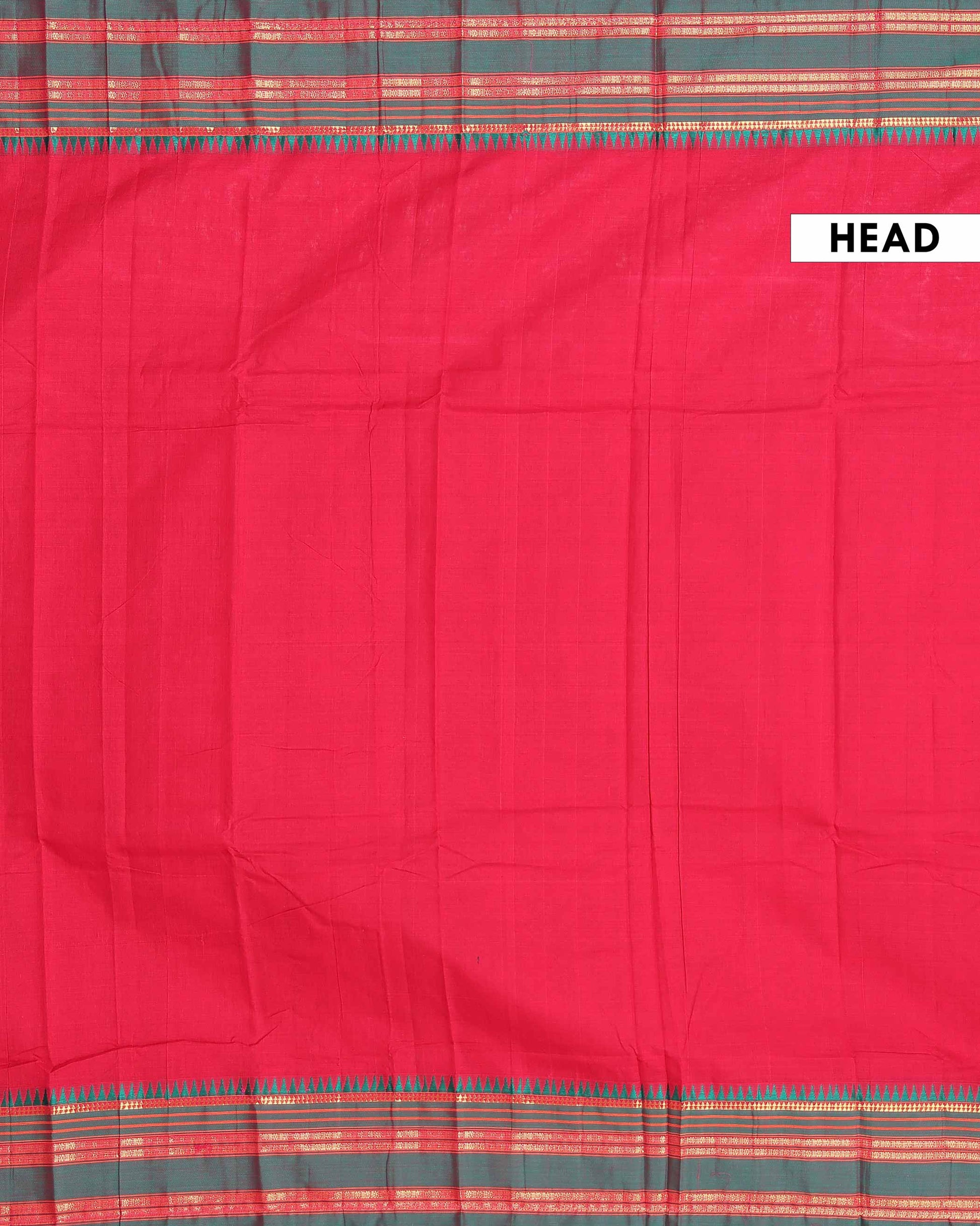 Traditional Narayanpet Cotton Saree with Classic Temple Border Rich Zari Striped Weave & Handloom Contrast Detailing - Red