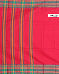 Traditional Narayanpet Cotton Saree with Classic Temple Border Rich Zari Striped Weave & Handloom Contrast Detailing - Red