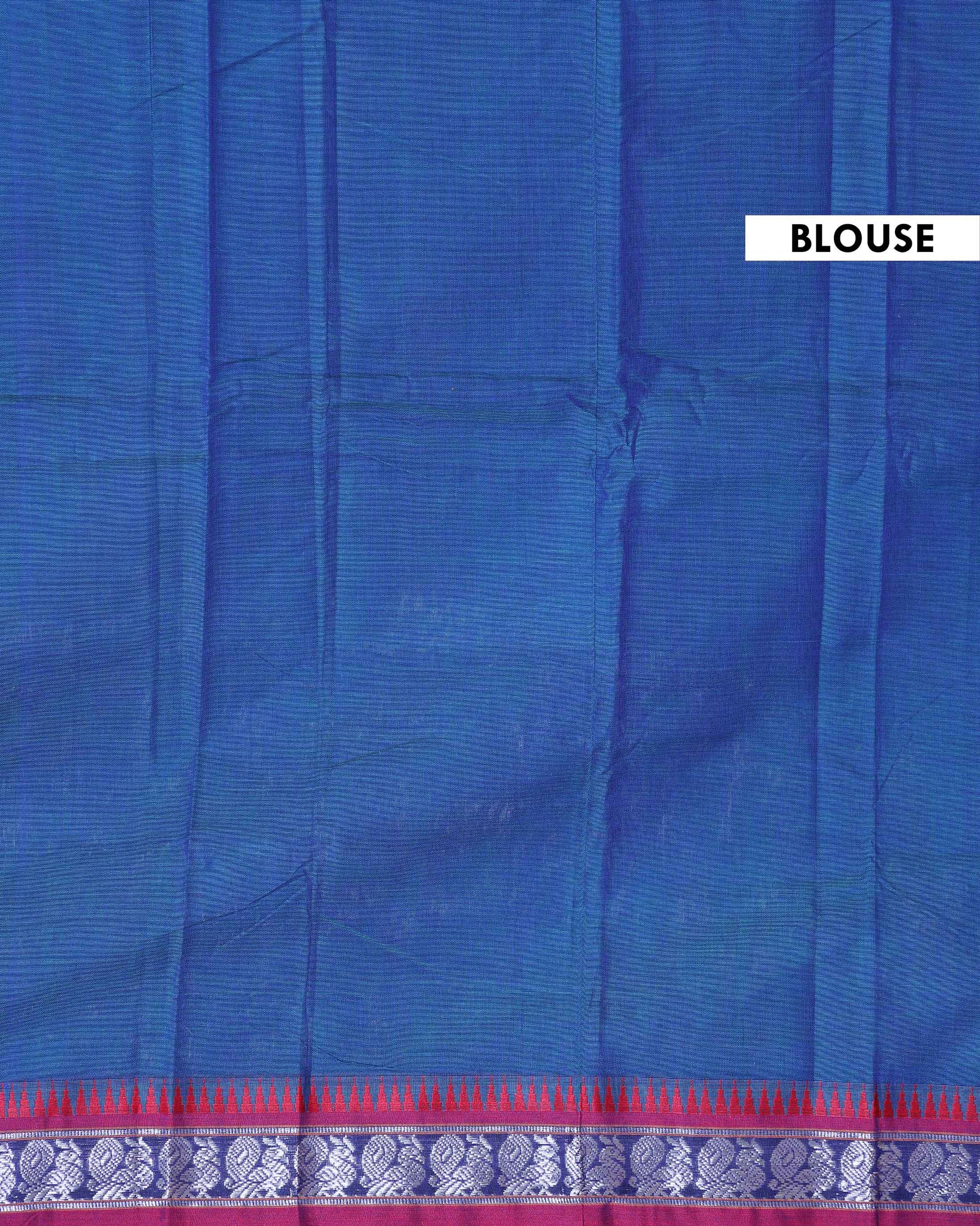 Traditional Narayanpet Cotton Saree with Handwoven Temple Border Intricate Peacock Motif Zari Design - Blue