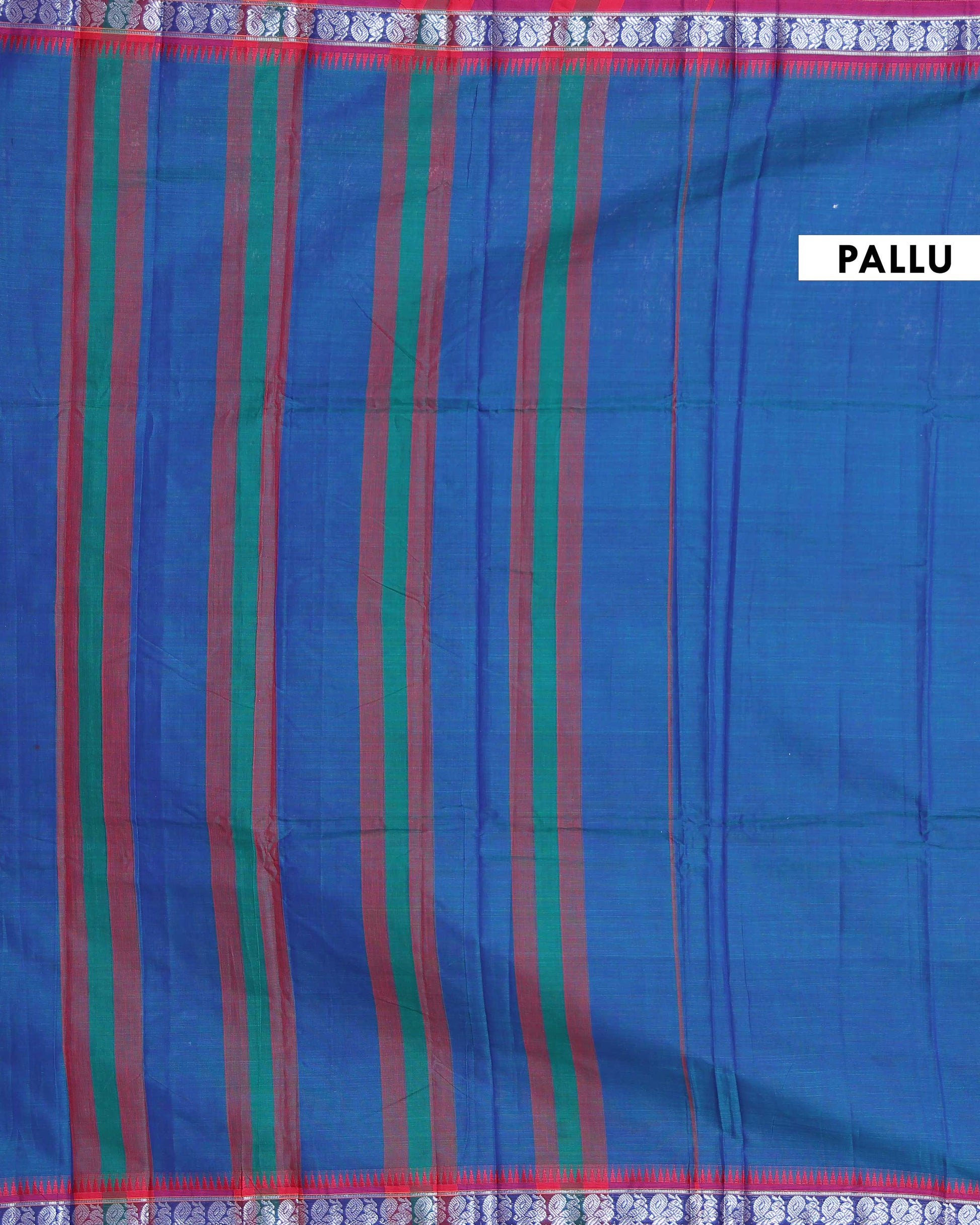 Traditional Narayanpet Cotton Saree with Handwoven Temple Border Intricate Peacock Motif Zari Design - Blue