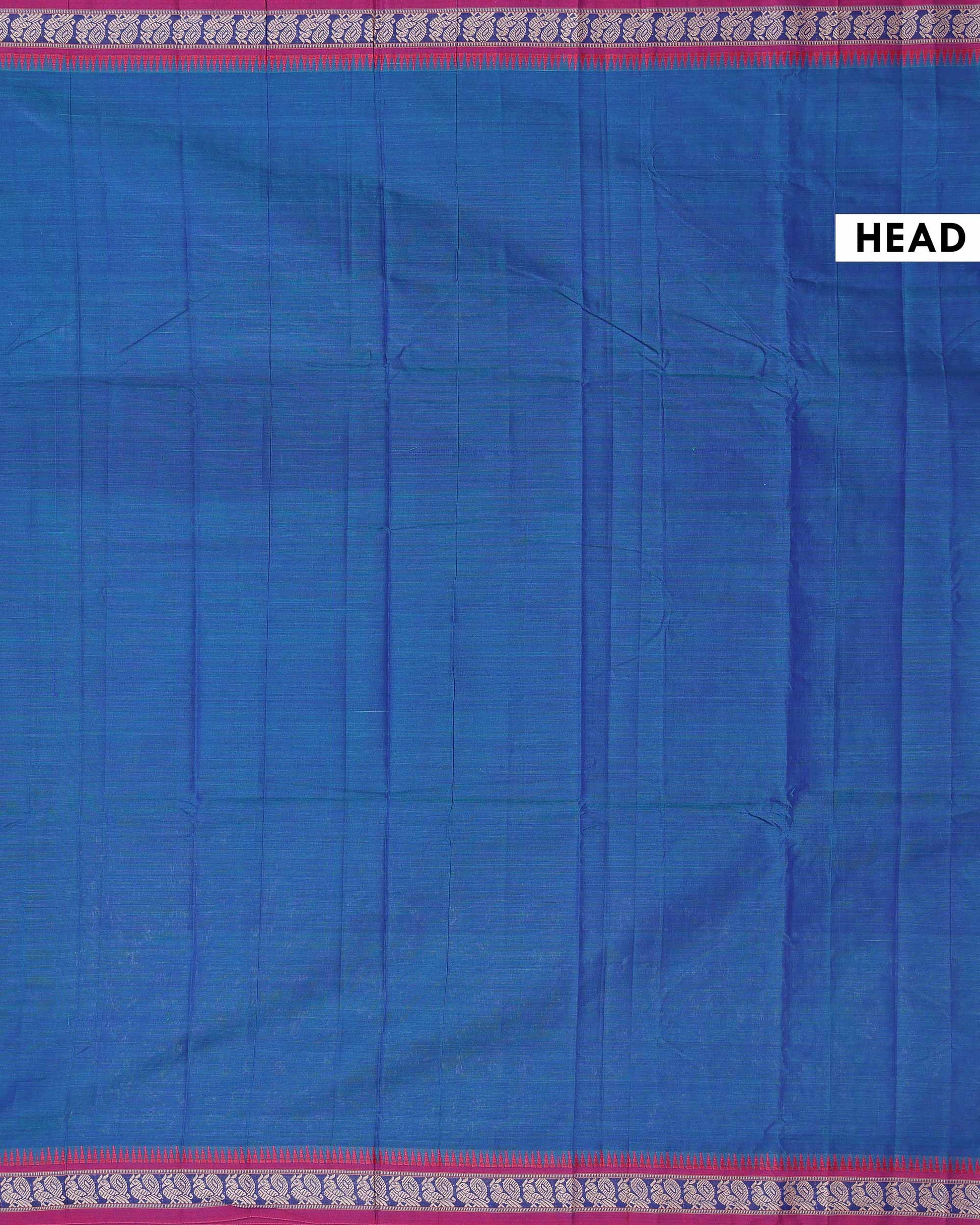 Traditional Narayanpet Cotton Saree with Heritage Temple Design Border and Elaborate Traditional Weaving - Blue