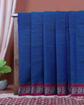 Traditional Narayanpet Cotton Saree with Heritage Temple Design Border and Elaborate Traditional Weaving - Blue