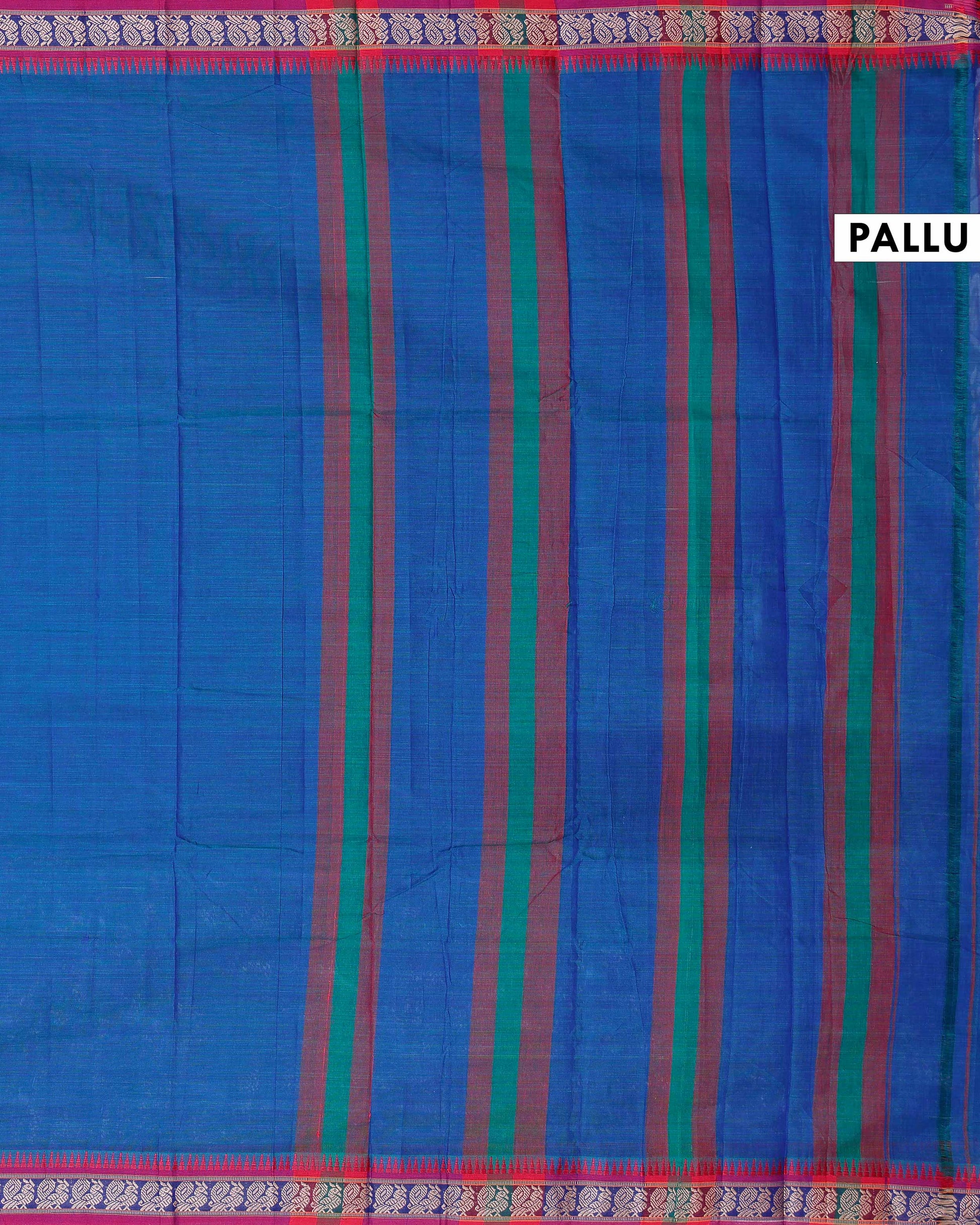 Traditional Narayanpet Cotton Saree with Heritage Temple Design Border and Elaborate Traditional Weaving - Blue
