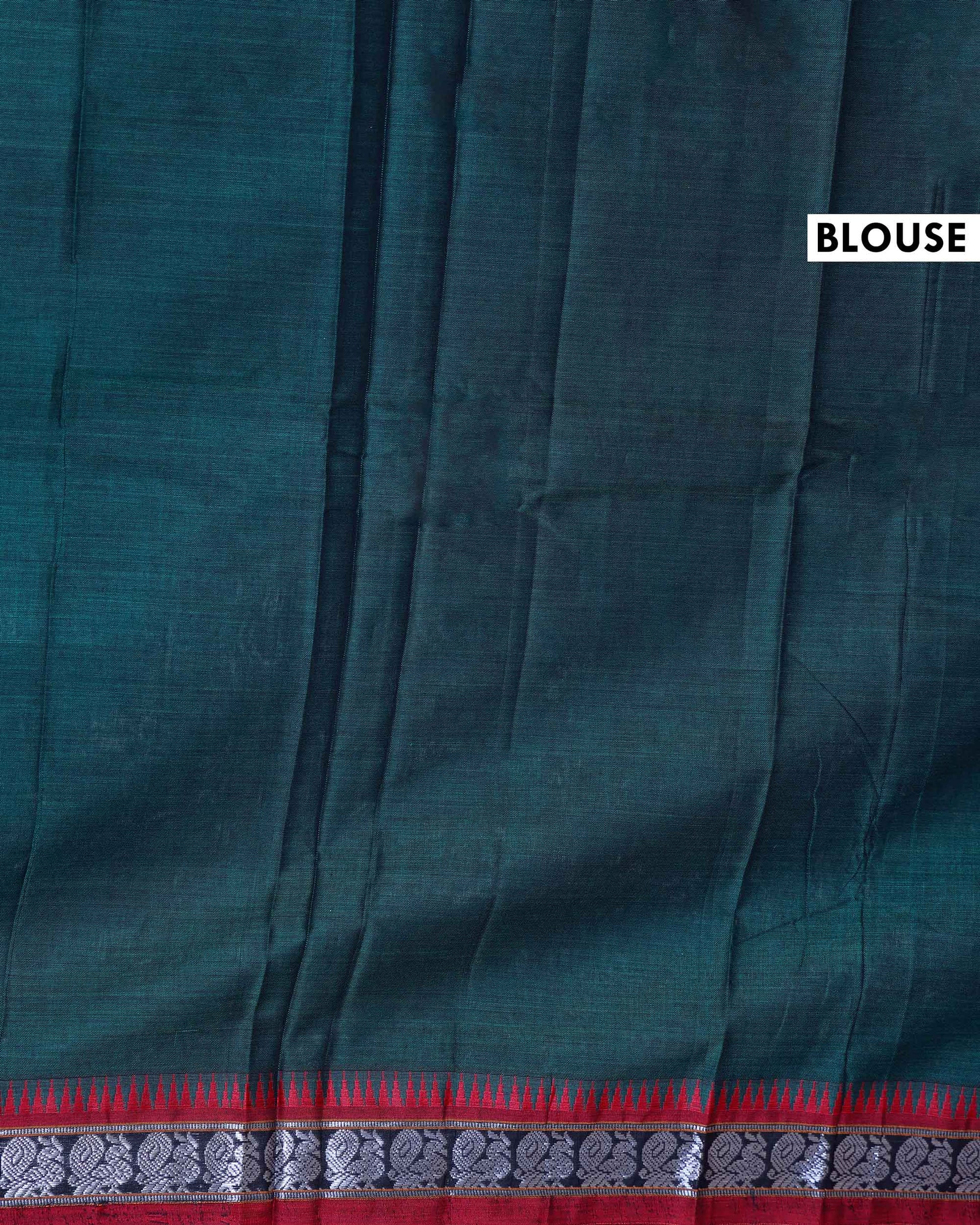 Traditional Narayanpet Cotton Saree with Heritage Temple Design Border and Elaborate Traditional Weaving - Dark Green